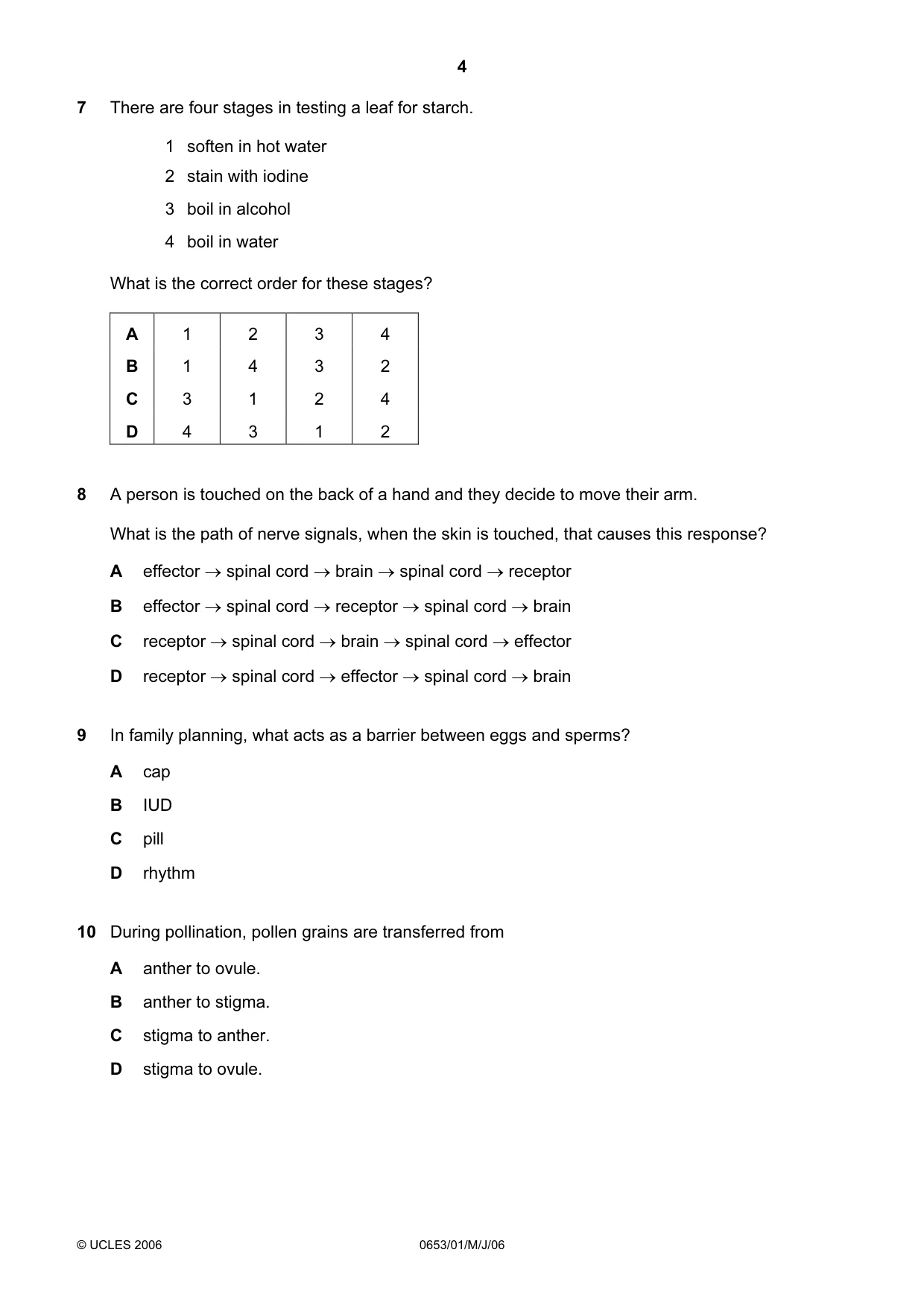 Cambridge IGCSE Science - Combined 0653 2006 May/June Paper 1 · Variant 1 question paper, page 4 of 16