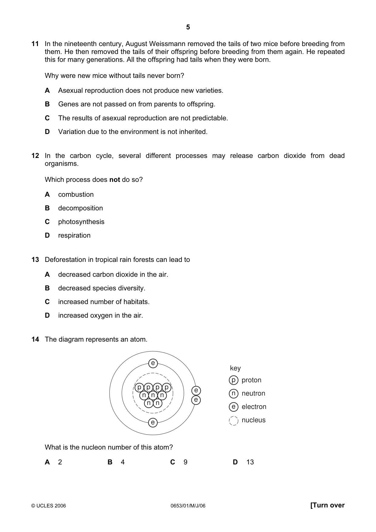 Cambridge IGCSE Science - Combined 0653 2006 May/June Paper 1 · Variant 1 question paper, page 5 of 16