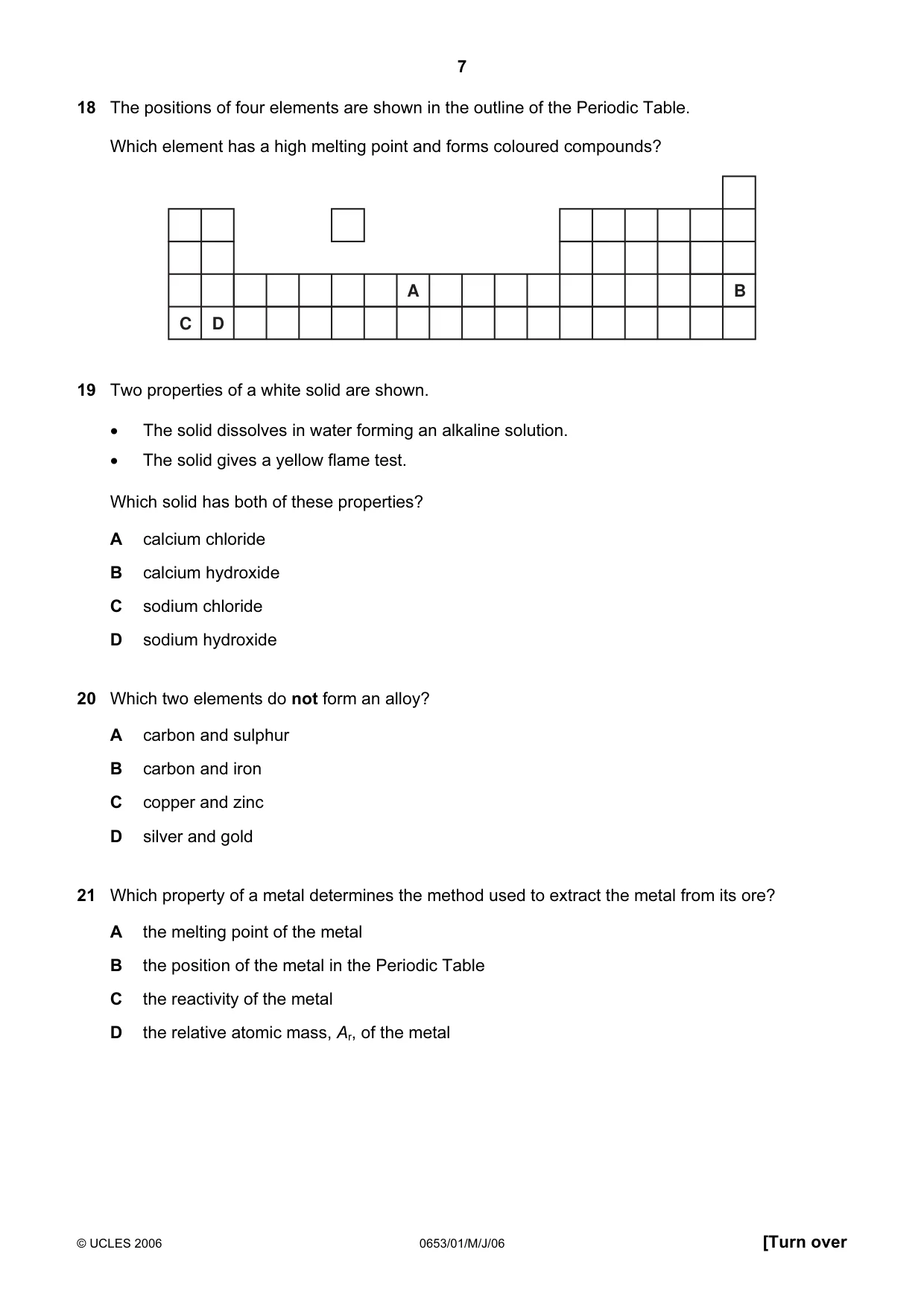Cambridge IGCSE Science - Combined 0653 2006 May/June Paper 1 · Variant 1 question paper, page 7 of 16