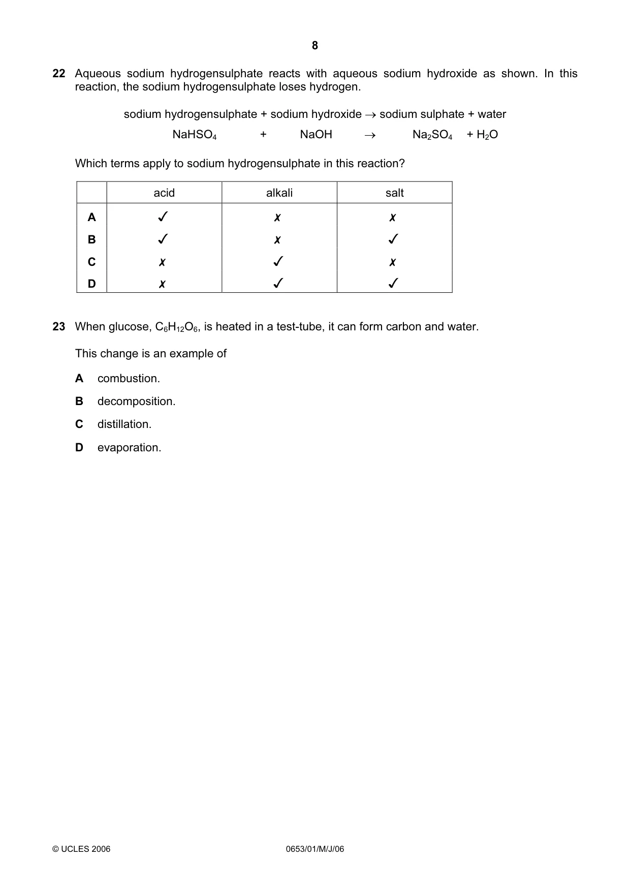 Cambridge IGCSE Science - Combined 0653 2006 May/June Paper 1 · Variant 1 question paper, page 8 of 16