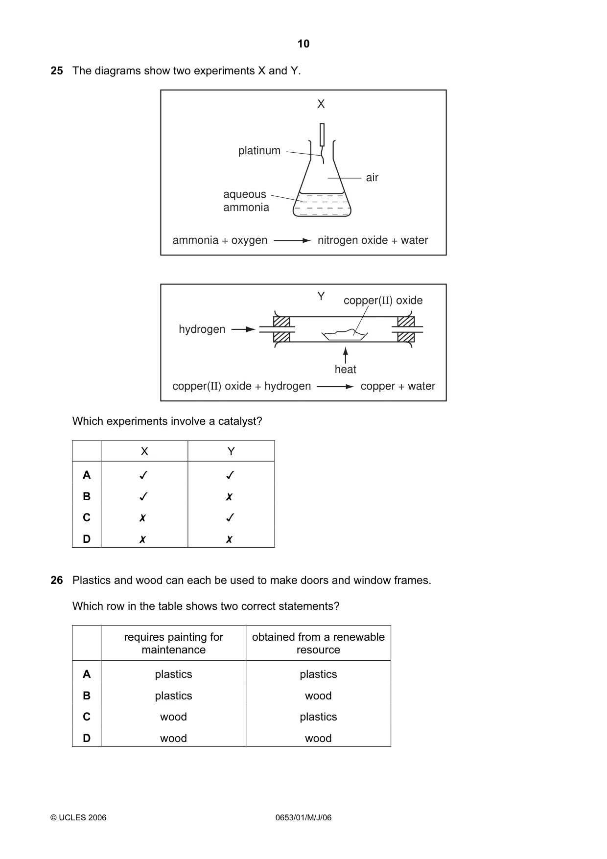 Cambridge IGCSE Science - Combined 0653 2006 May/June Paper 1 · Variant 1 question paper, page 10 of 16