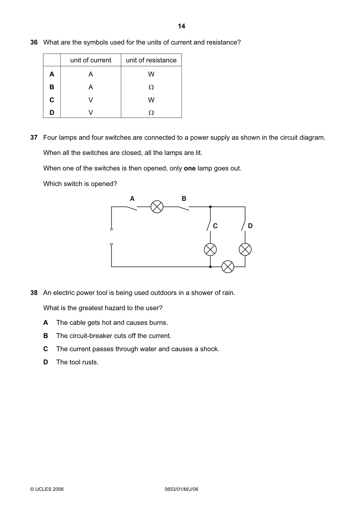 Cambridge IGCSE Science - Combined 0653 2006 May/June Paper 1 · Variant 1 question paper, page 14 of 16