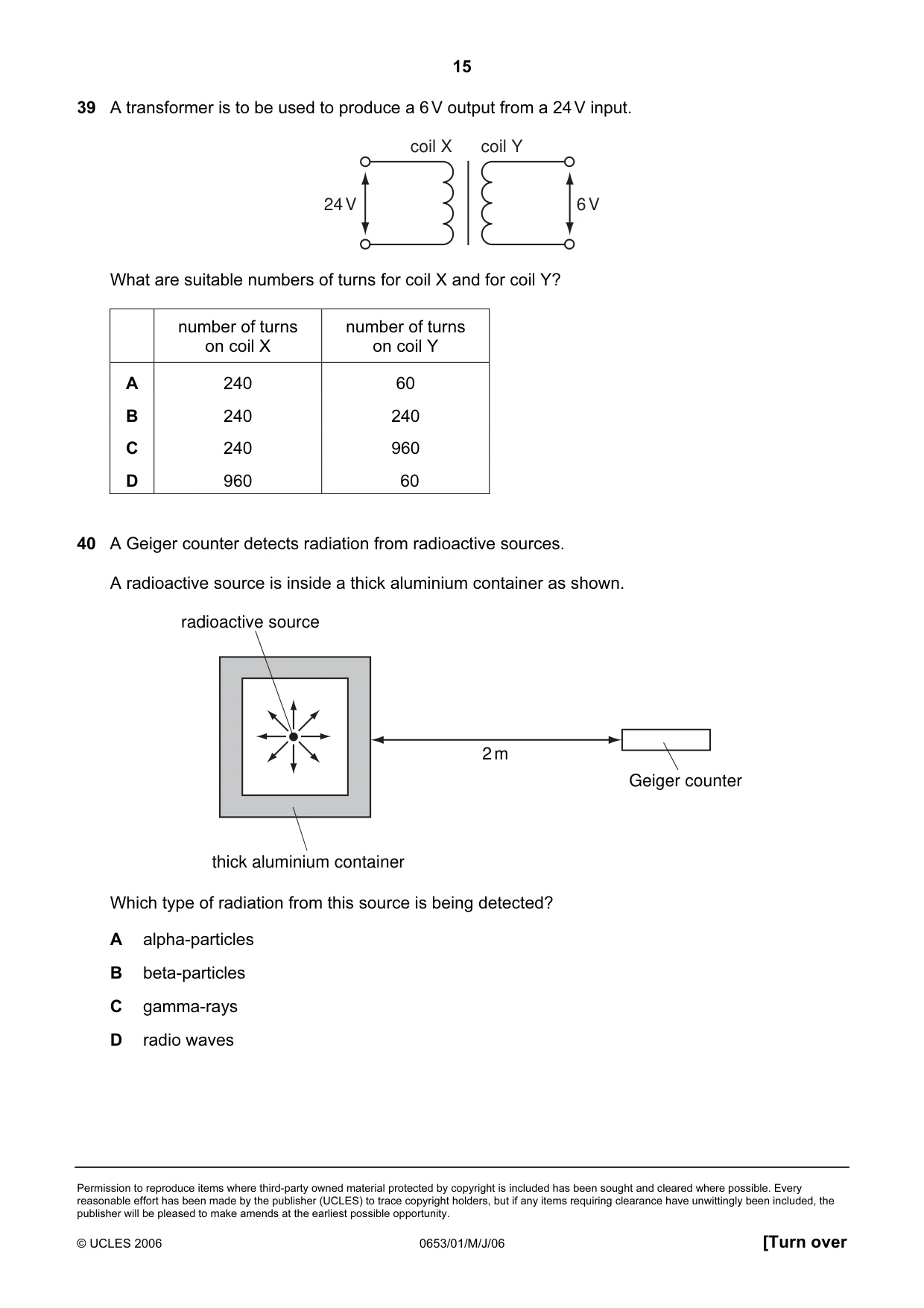 Cambridge IGCSE Science - Combined 0653 2006 May/June Paper 1 · Variant 1 question paper, page 15 of 16