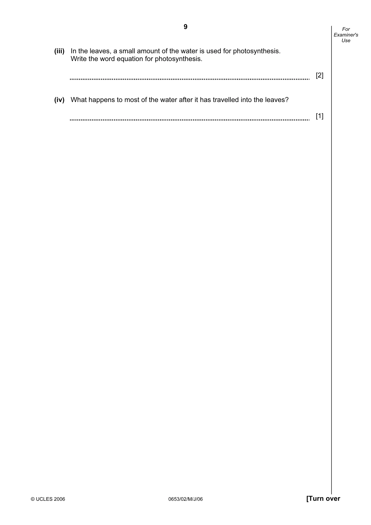 Cambridge IGCSE Science - Combined 0653 2006 May/June Paper 2 · Variant 1 question paper, page 9 of 20