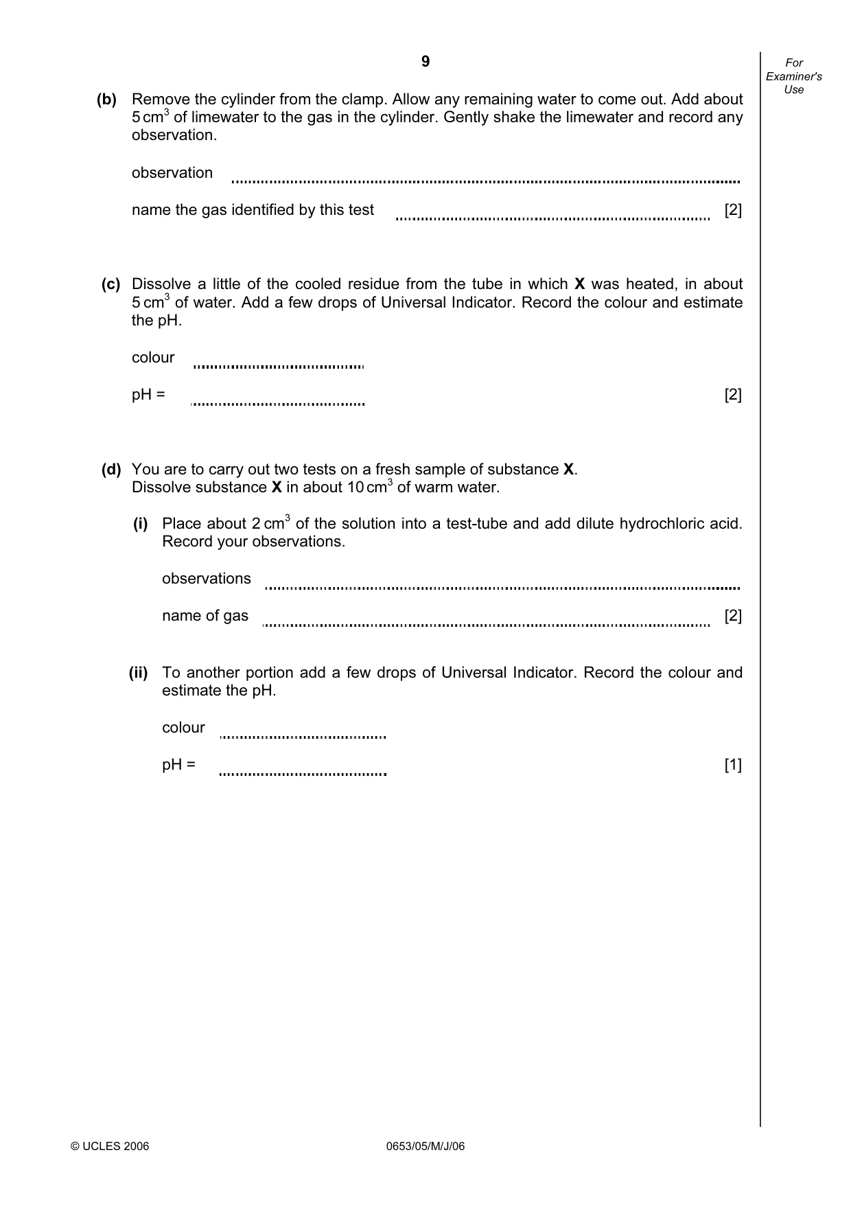 Cambridge IGCSE Science - Combined 0653 2006 May/June Paper 5 · Variant 1 question paper, page 9 of 12