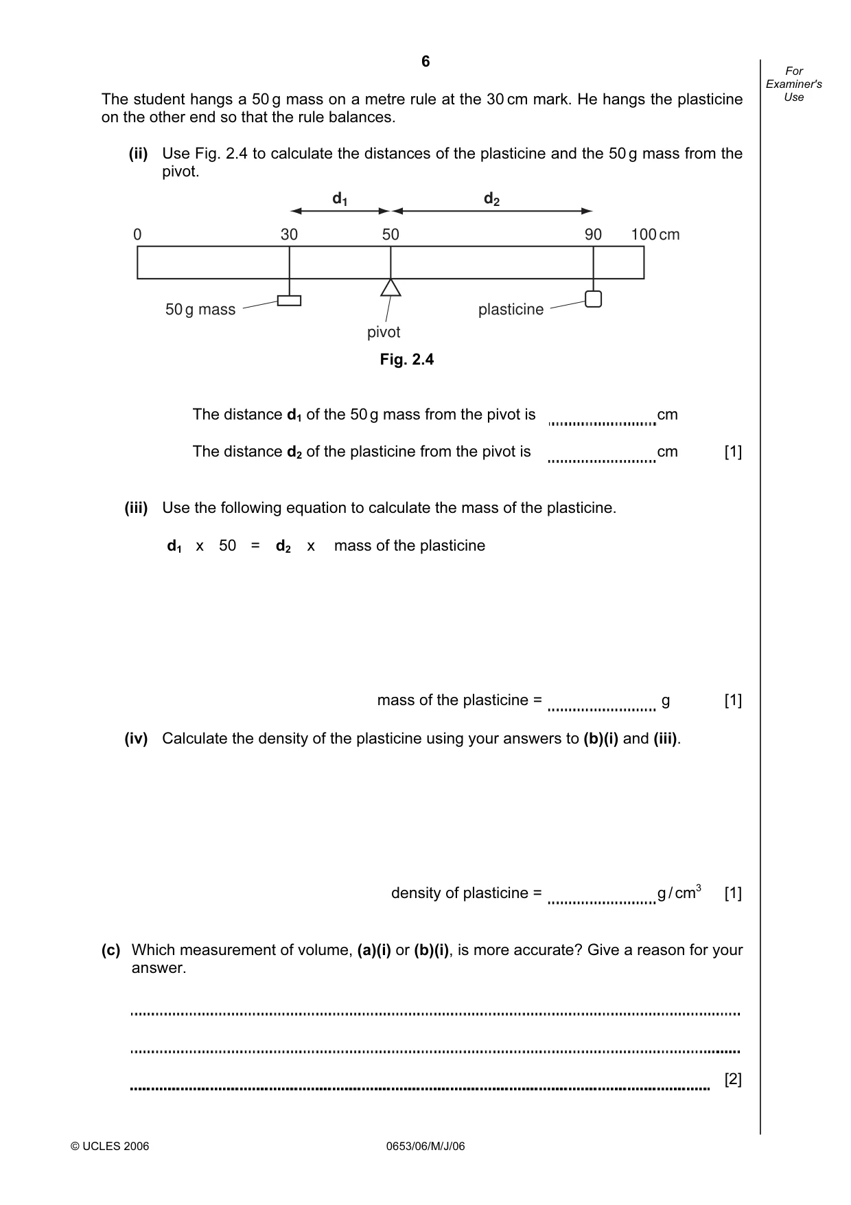 Cambridge IGCSE Science - Combined 0653 2006 May/June Paper 6 · Variant 1 question paper, page 6 of 20