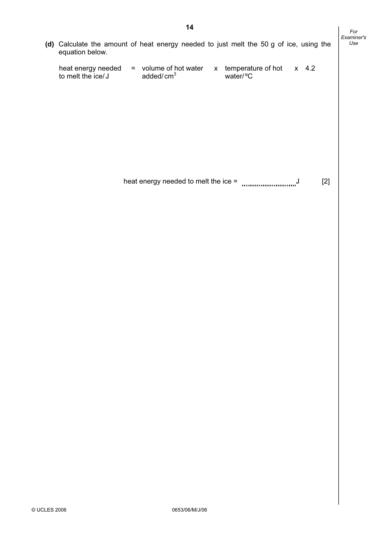 Cambridge IGCSE Science - Combined 0653 2006 May/June Paper 6 · Variant 1 question paper, page 14 of 20