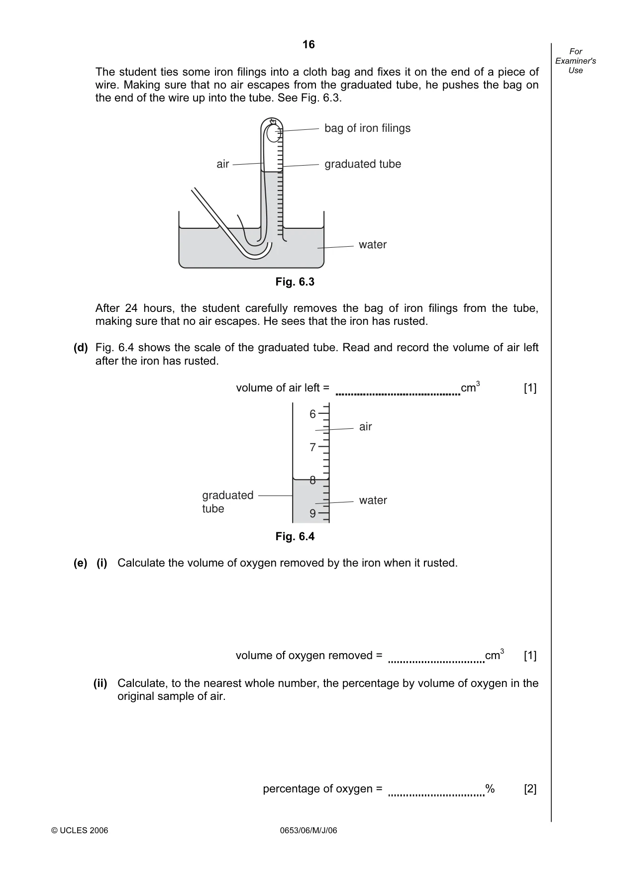 Cambridge IGCSE Science - Combined 0653 2006 May/June Paper 6 · Variant 1 question paper, page 16 of 20