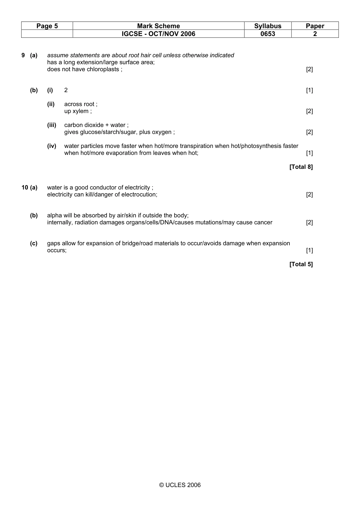Mark scheme, page 5 of 5