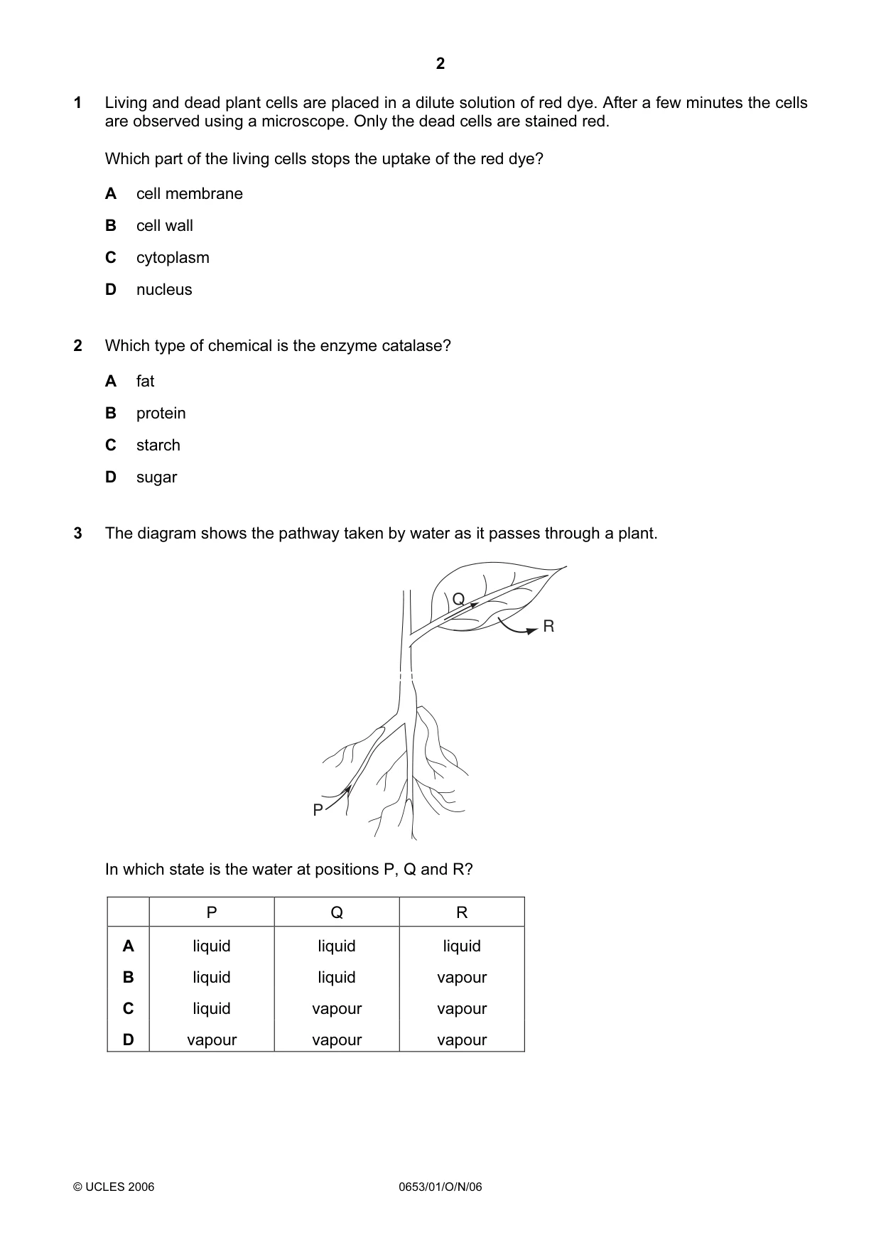Cambridge IGCSE Science - Combined 0653 2006 Oct/Nov Paper 1 · Variant 1 question paper, page 2 of 16