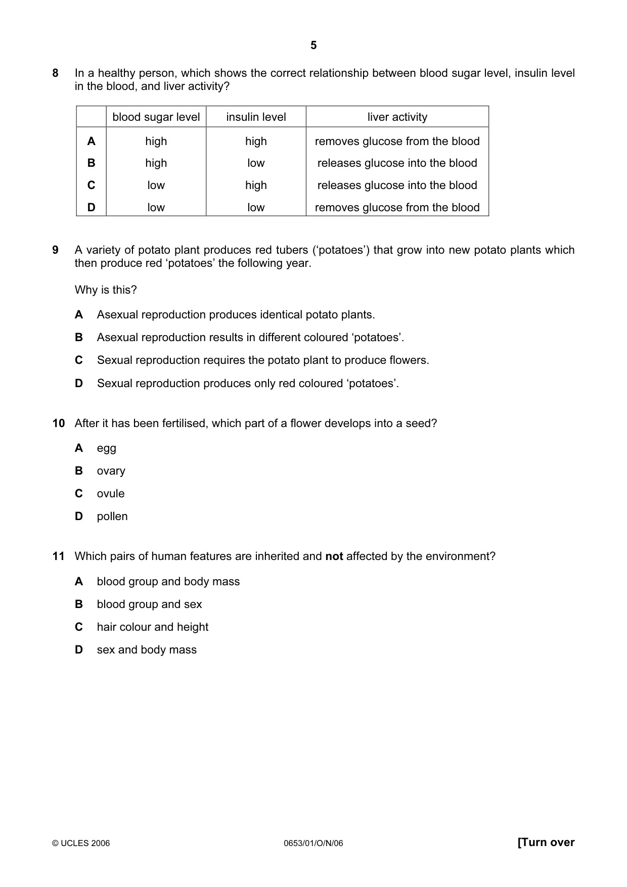 Cambridge IGCSE Science - Combined 0653 2006 Oct/Nov Paper 1 · Variant 1 question paper, page 5 of 16
