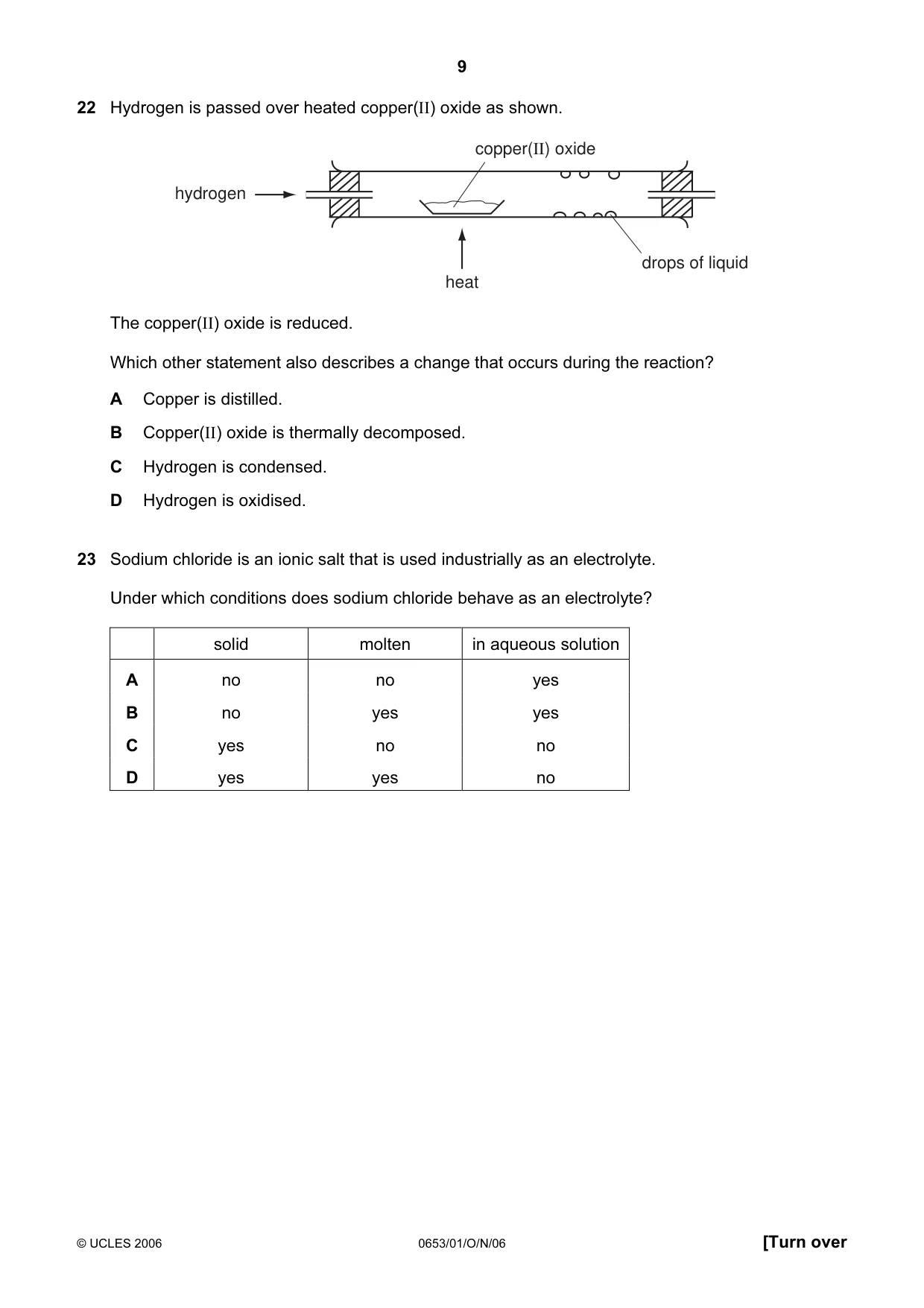 Cambridge IGCSE Science - Combined 0653 2006 Oct/Nov Paper 1 · Variant 1 question paper, page 9 of 16