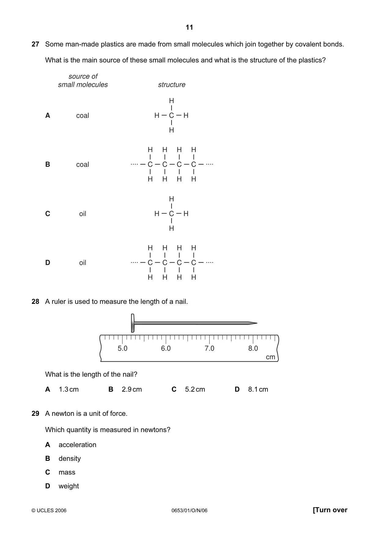 Cambridge IGCSE Science - Combined 0653 2006 Oct/Nov Paper 1 · Variant 1 question paper, page 11 of 16