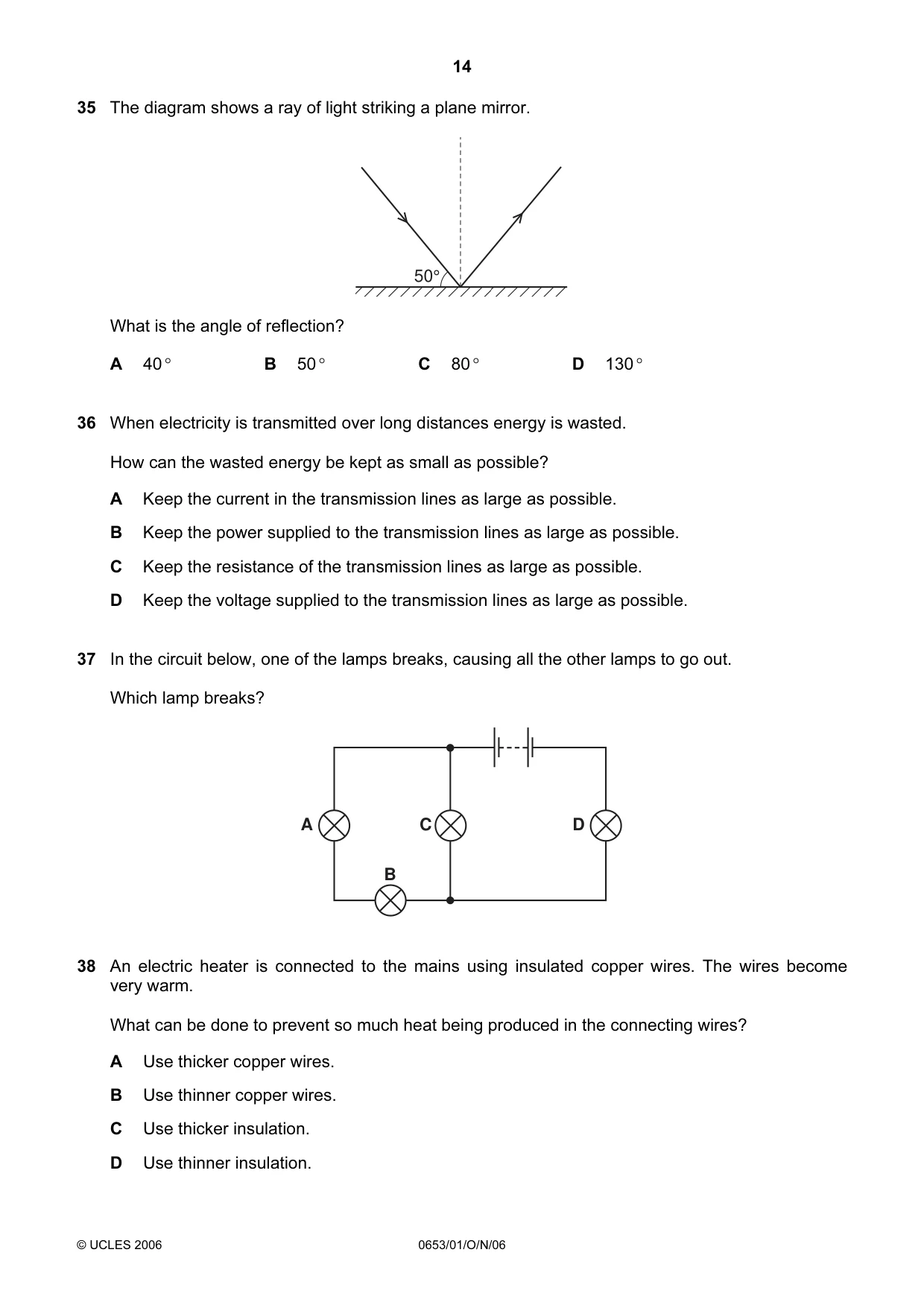 Cambridge IGCSE Science - Combined 0653 2006 Oct/Nov Paper 1 · Variant 1 question paper, page 14 of 16