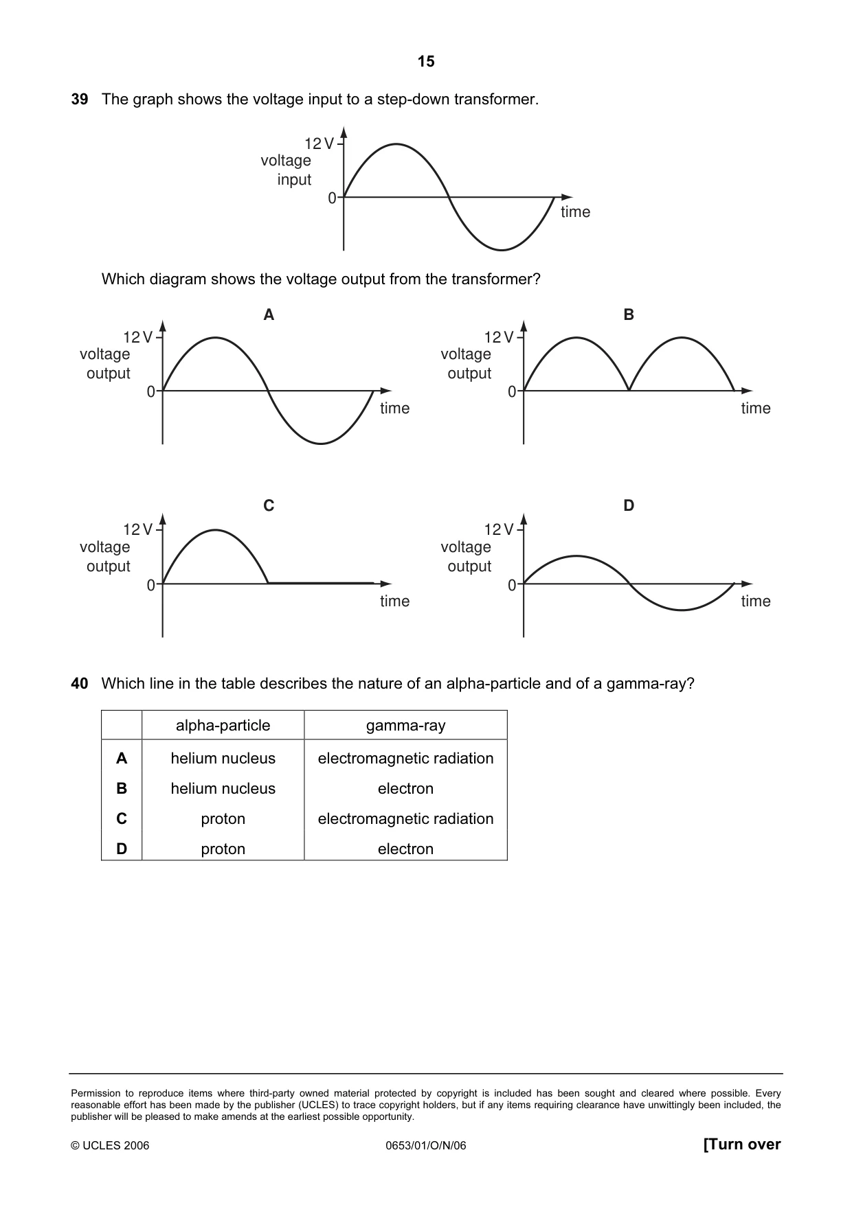 Cambridge IGCSE Science - Combined 0653 2006 Oct/Nov Paper 1 · Variant 1 question paper, page 15 of 16