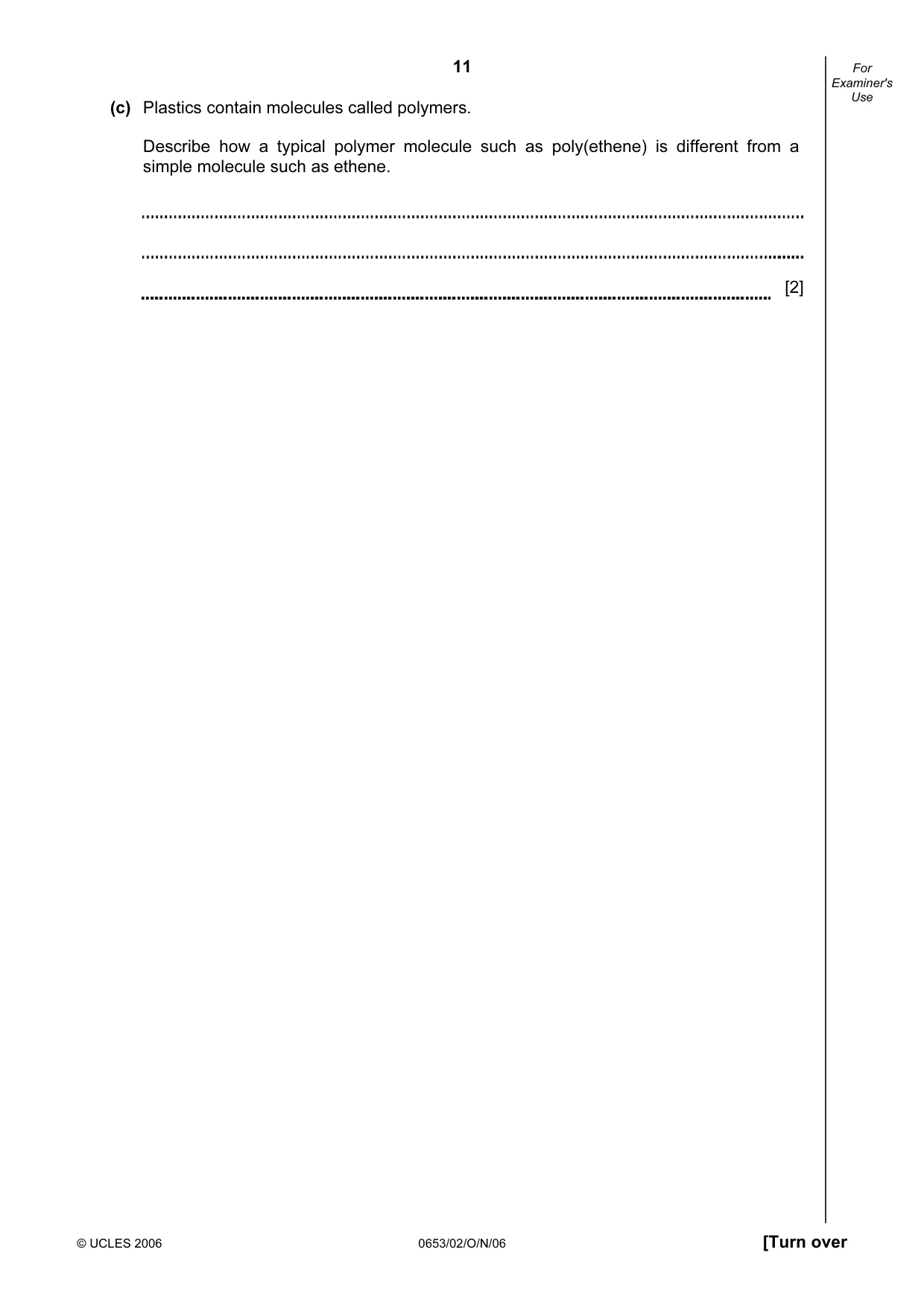 Cambridge IGCSE Science - Combined 0653 2006 Oct/Nov Paper 2 · Variant 1 question paper, page 11 of 20