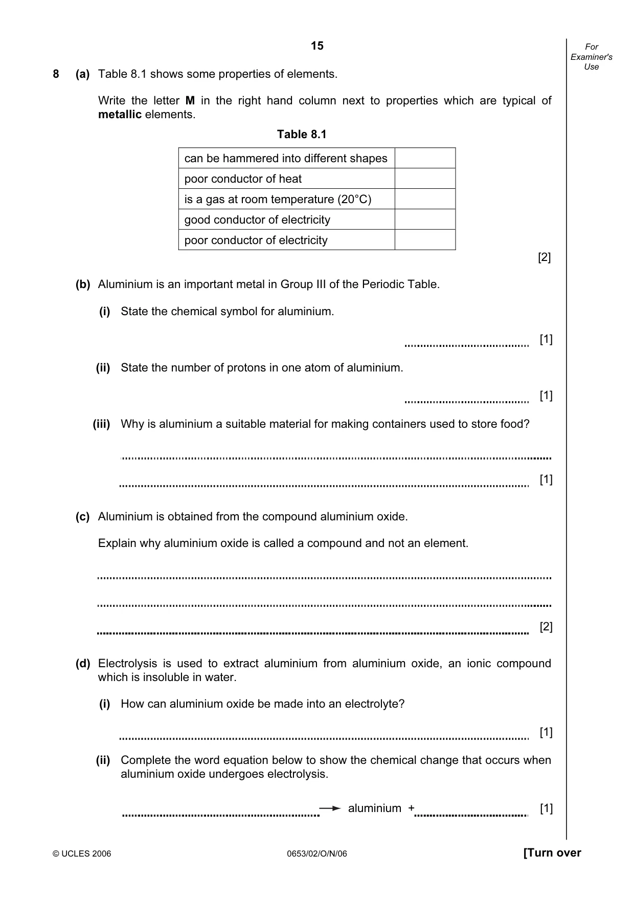 Cambridge IGCSE Science - Combined 0653 2006 Oct/Nov Paper 2 · Variant 1 question paper, page 15 of 20