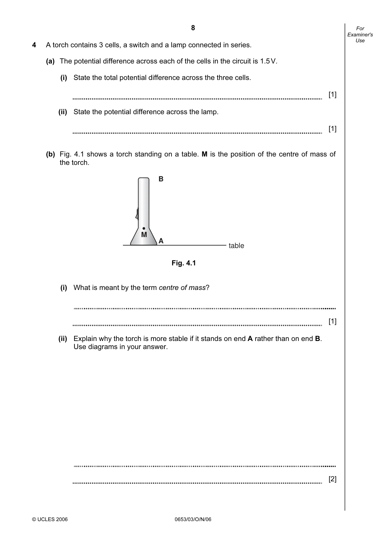 Cambridge IGCSE Science - Combined 0653 2006 Oct/Nov Paper 3 · Variant 1 question paper, page 8 of 20