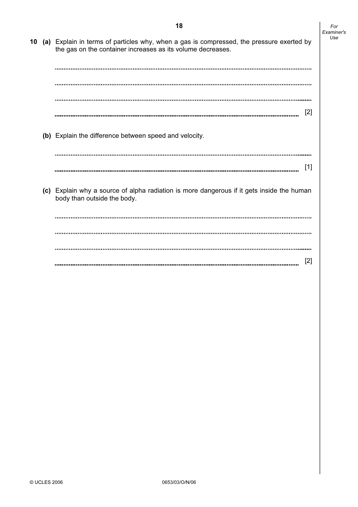 Cambridge IGCSE Science - Combined 0653 2006 Oct/Nov Paper 3 · Variant 1 question paper, page 18 of 20