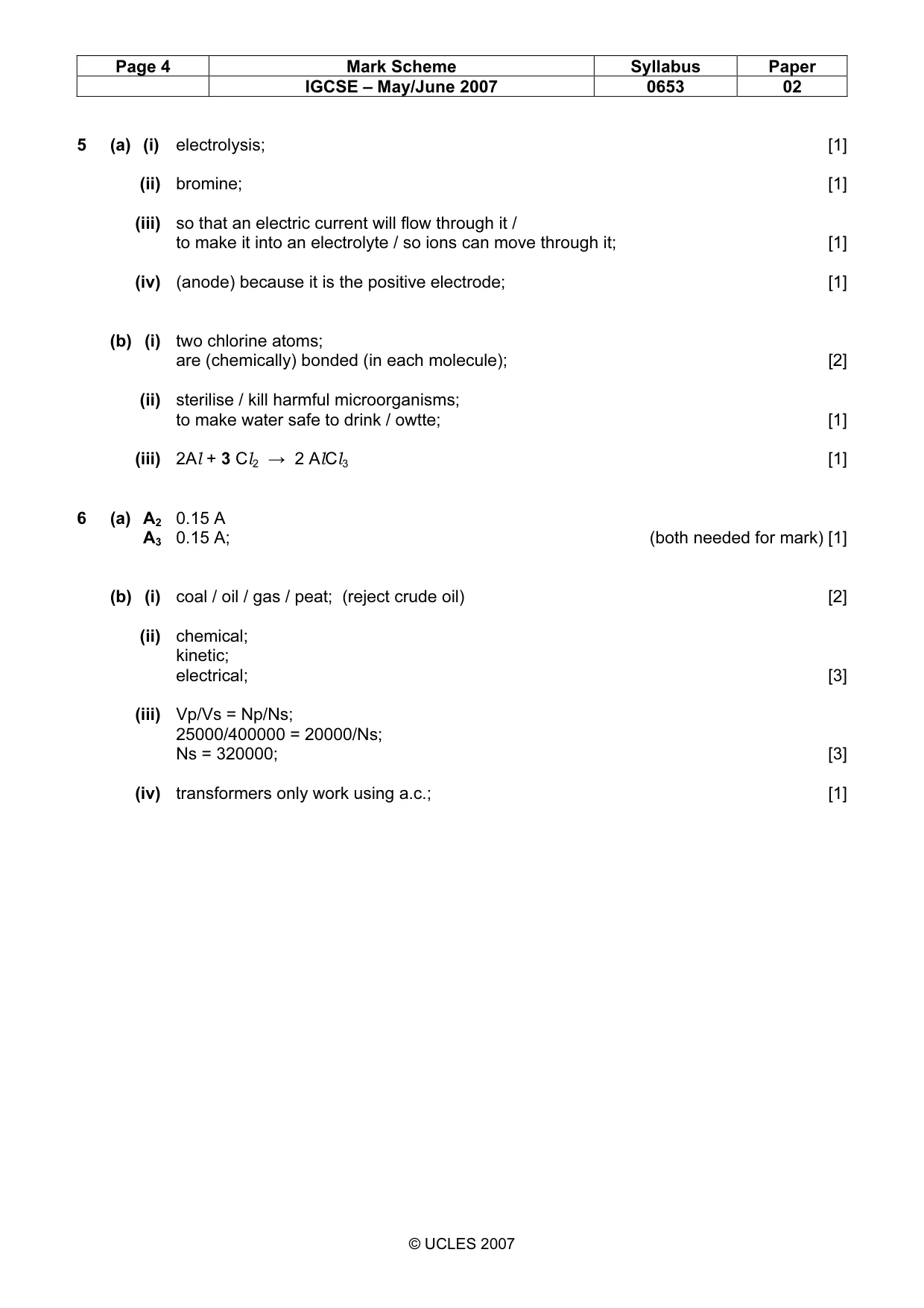 Mark scheme, page 4 of 6