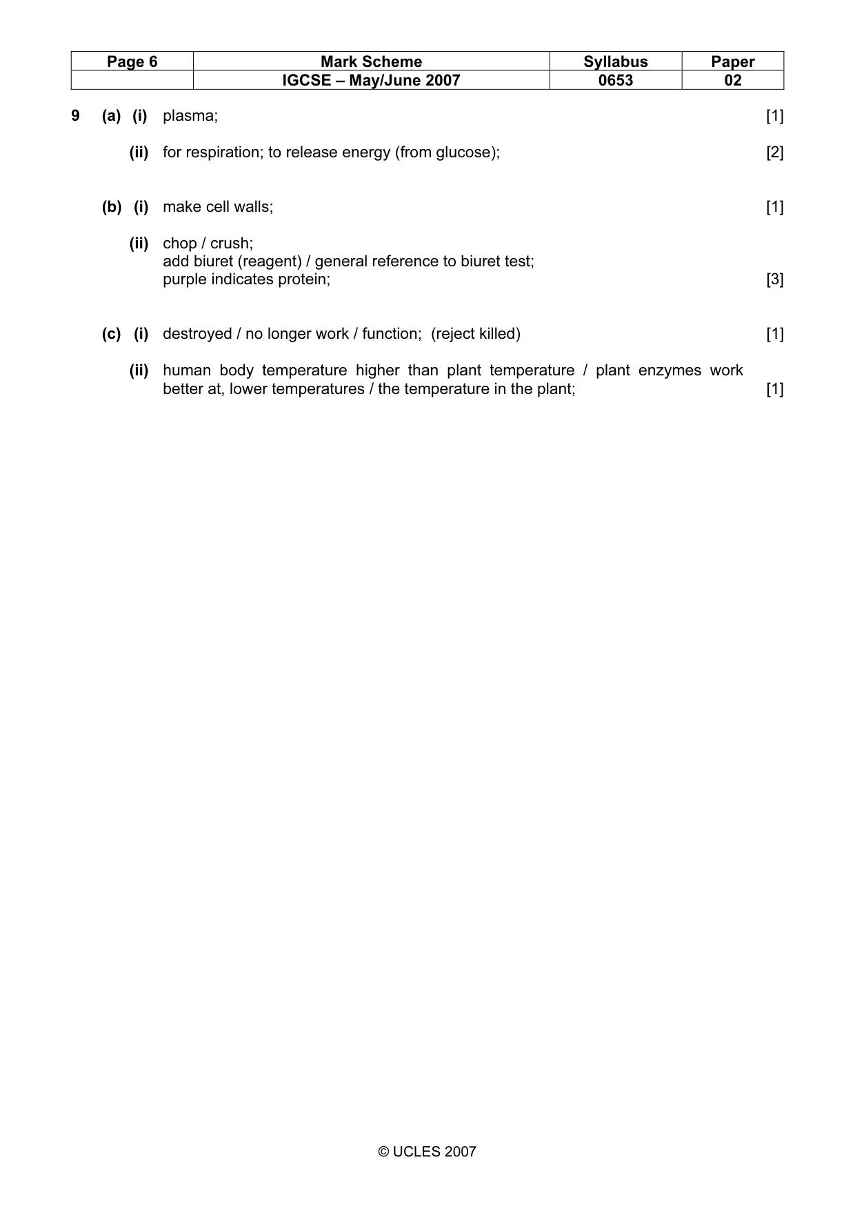 Mark scheme, page 6 of 6