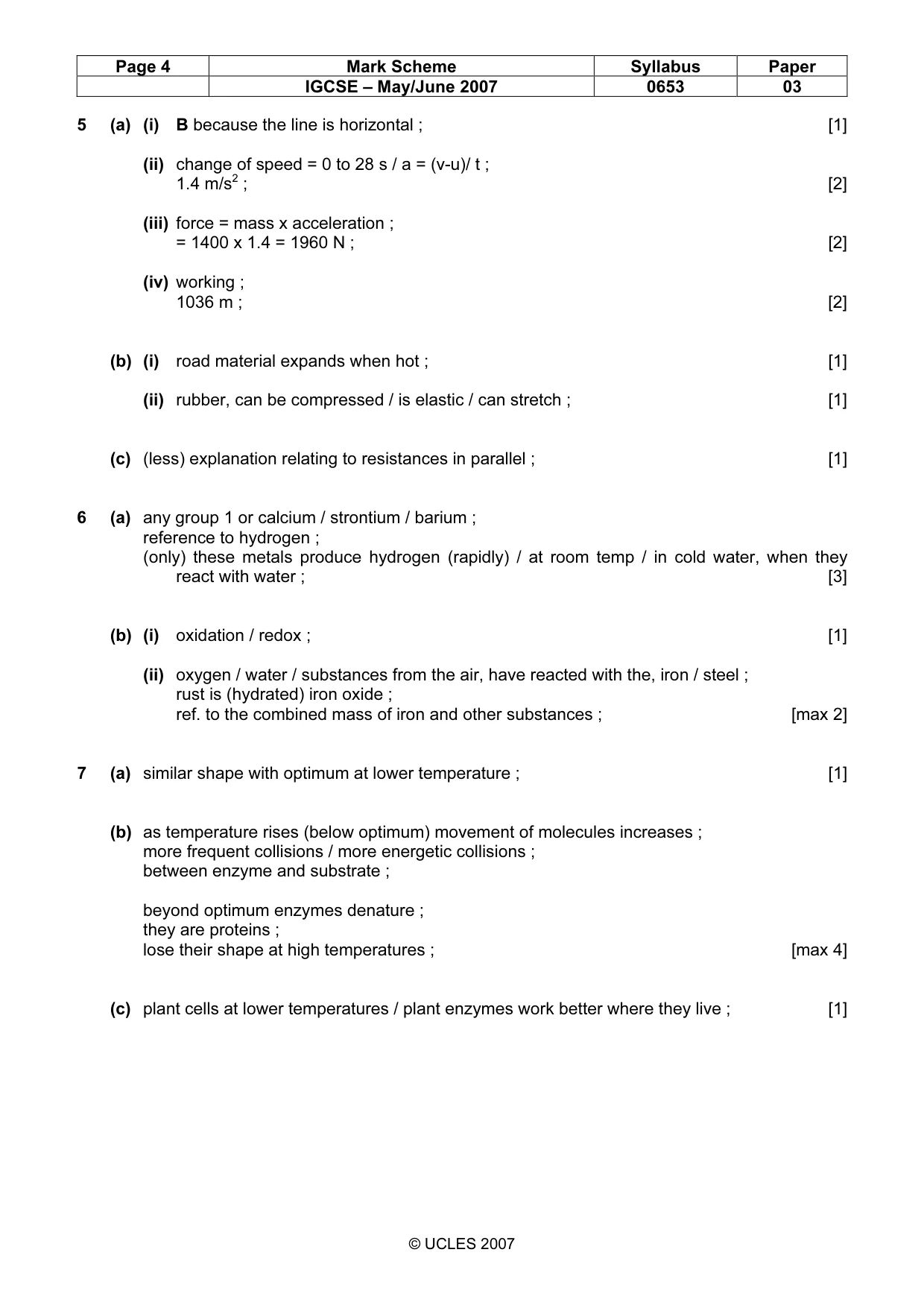 Mark scheme, page 4 of 5