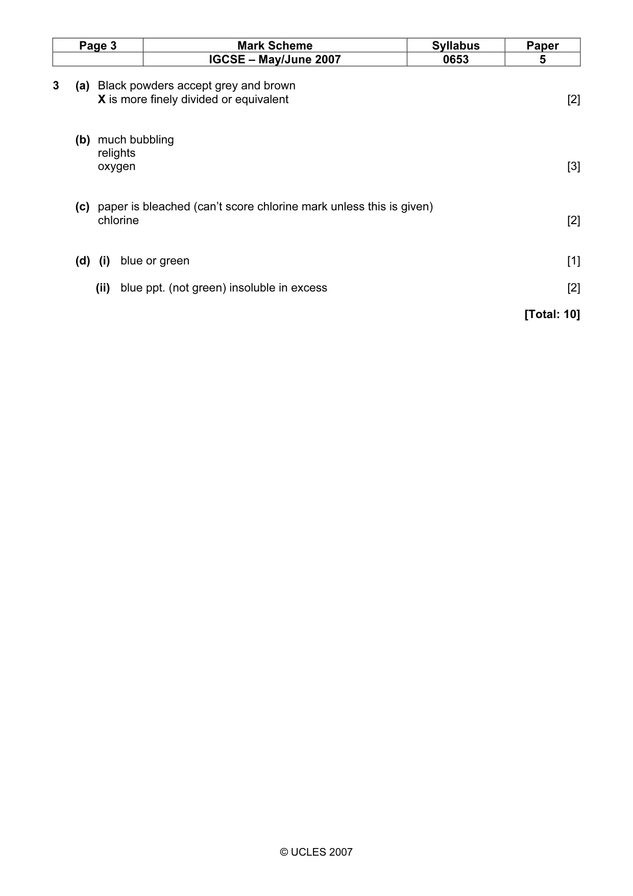 Mark scheme, page 3 of 3