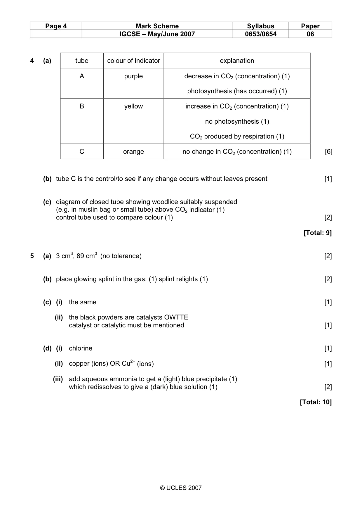 Mark scheme, page 4 of 5