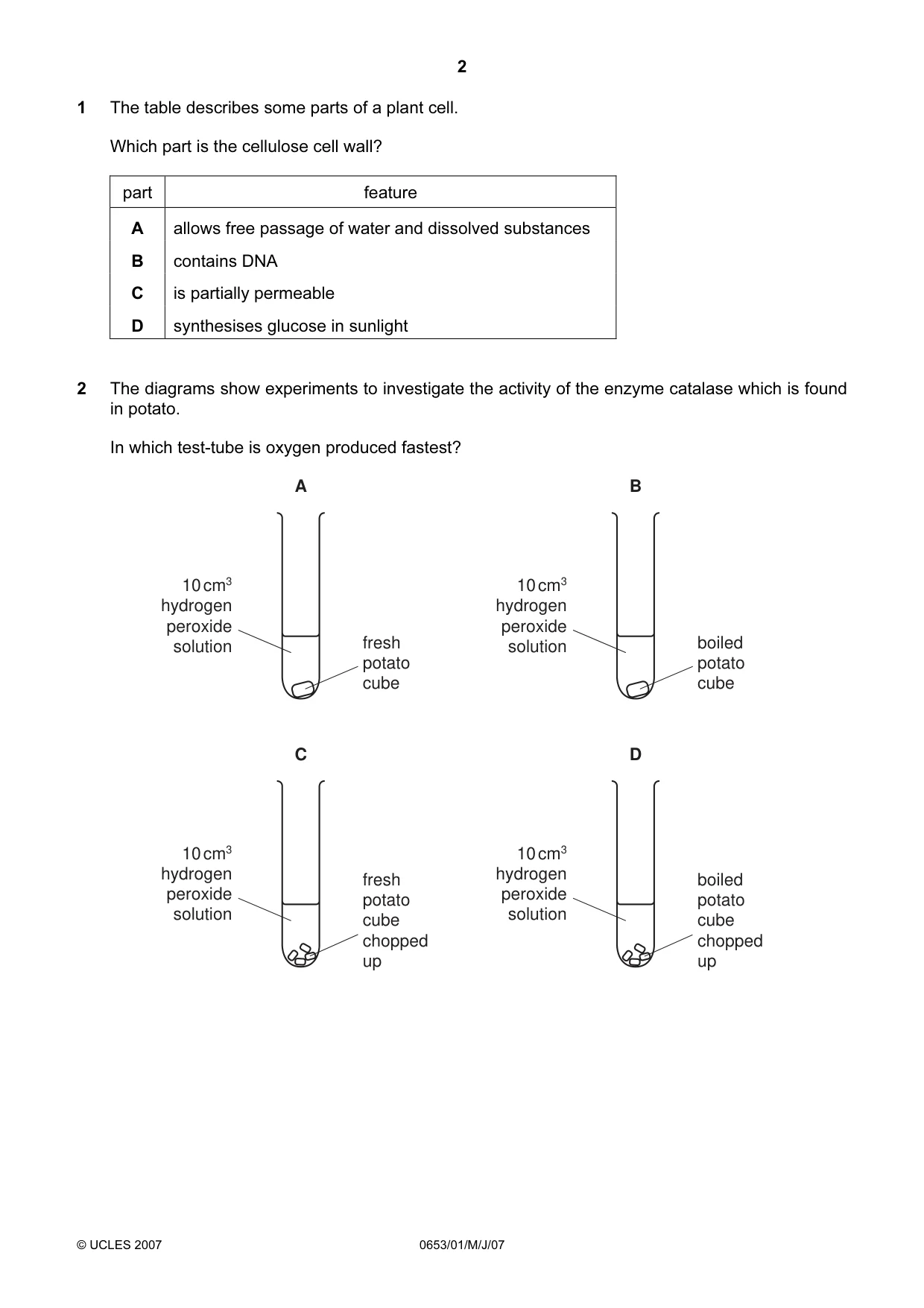 Cambridge IGCSE Science - Combined 0653 2007 May/June Paper 1 · Variant 1 question paper, page 2 of 20