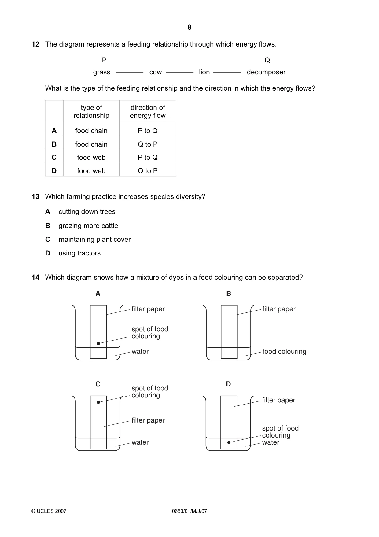 Cambridge IGCSE Science - Combined 0653 2007 May/June Paper 1 · Variant 1 question paper, page 8 of 20