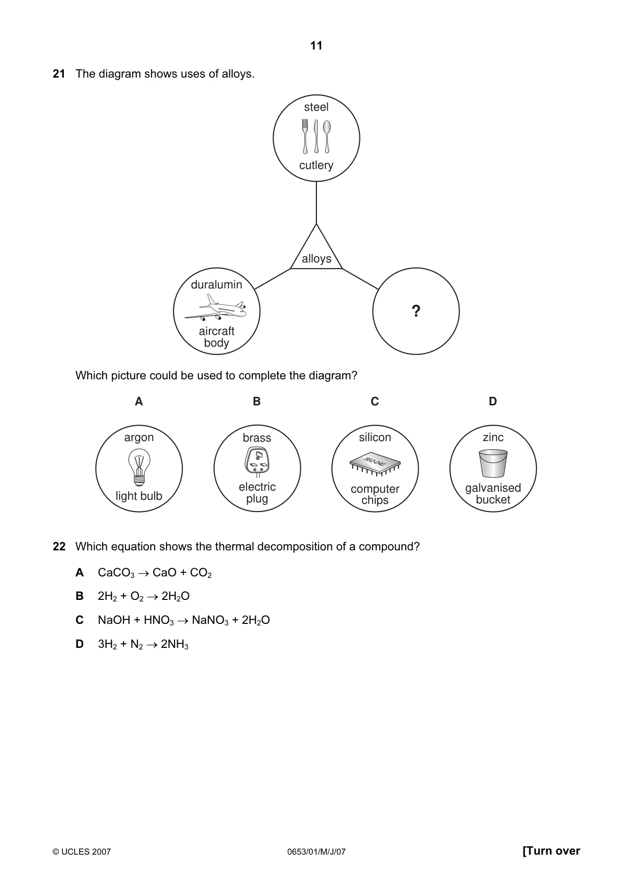 Cambridge IGCSE Science - Combined 0653 2007 May/June Paper 1 · Variant 1 question paper, page 11 of 20