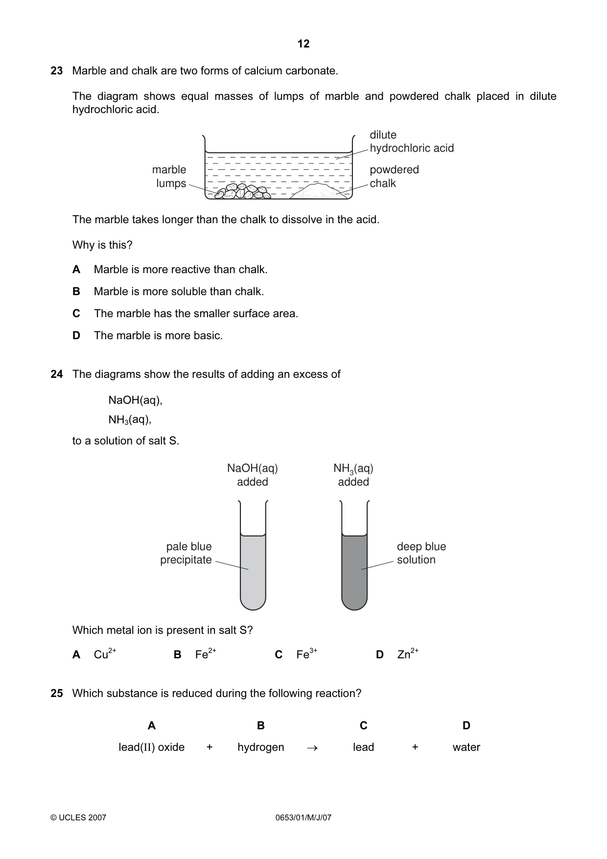 Cambridge IGCSE Science - Combined 0653 2007 May/June Paper 1 · Variant 1 question paper, page 12 of 20