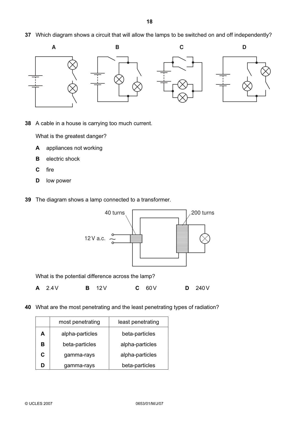 Cambridge IGCSE Science - Combined 0653 2007 May/June Paper 1 · Variant 1 question paper, page 18 of 20
