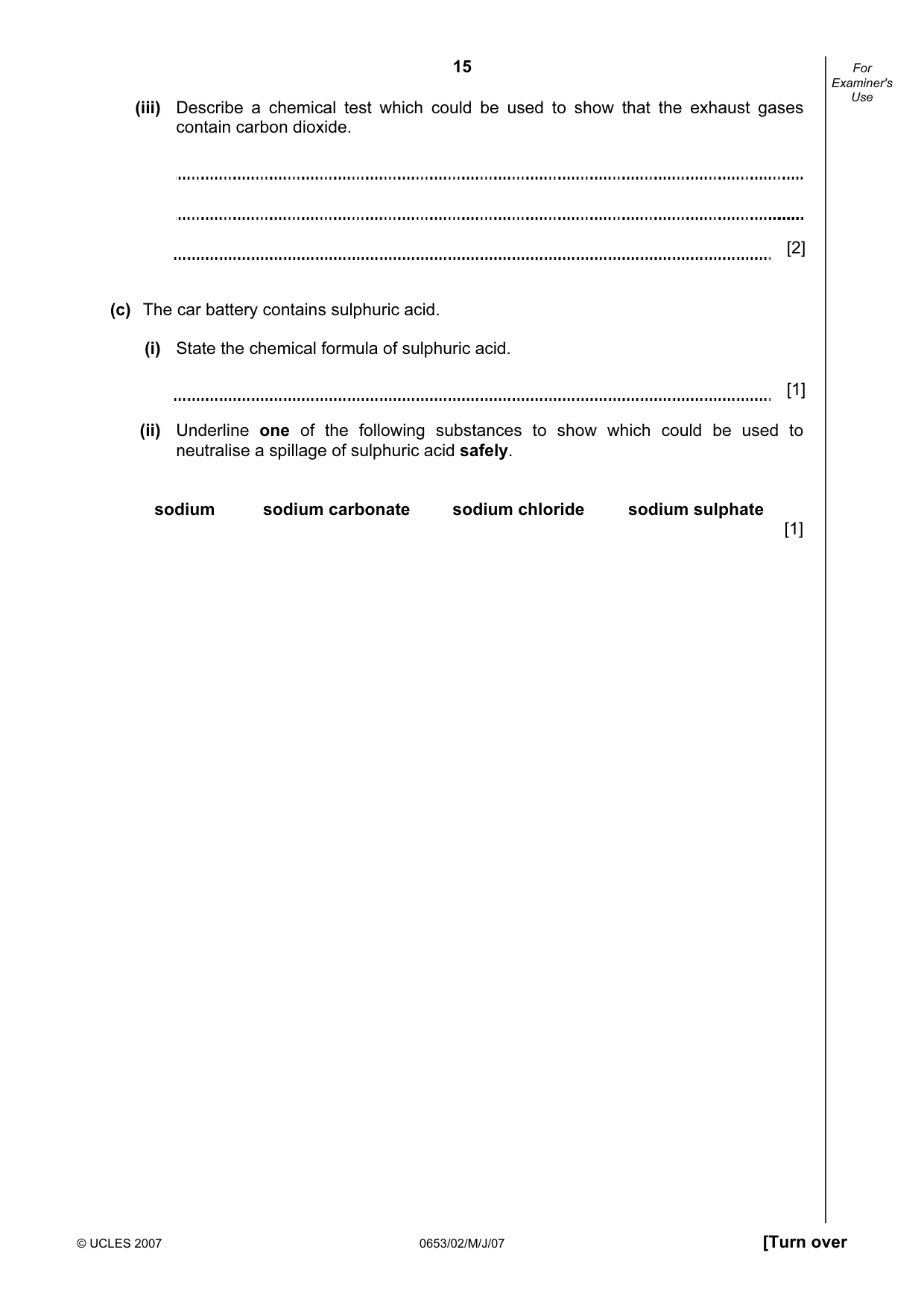Cambridge IGCSE Science - Combined 0653 2007 May/June Paper 2 · Variant 1 question paper, page 15 of 20