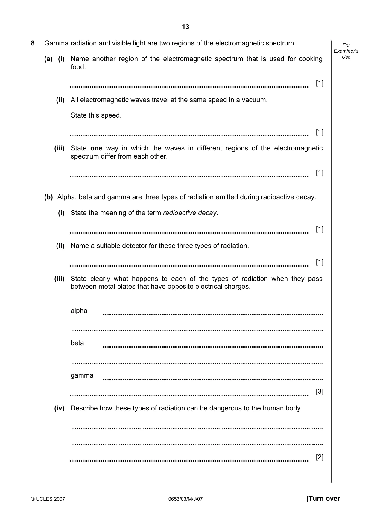 Cambridge IGCSE Science - Combined 0653 2007 May/June Paper 3 · Variant 1 question paper, page 13 of 16