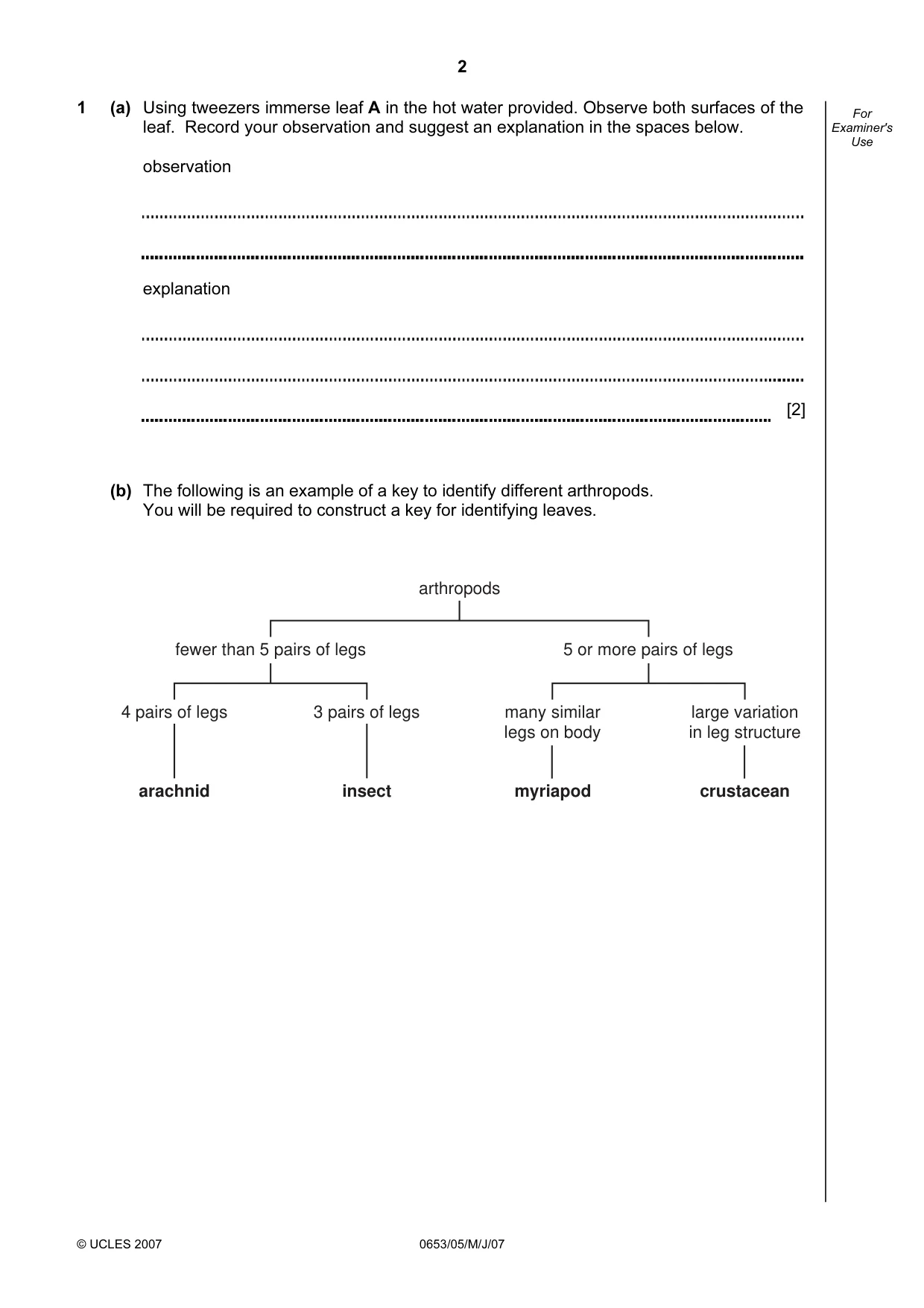 Cambridge IGCSE Science - Combined 0653 2007 May/June Paper 5 · Variant 1 question paper, page 2 of 8