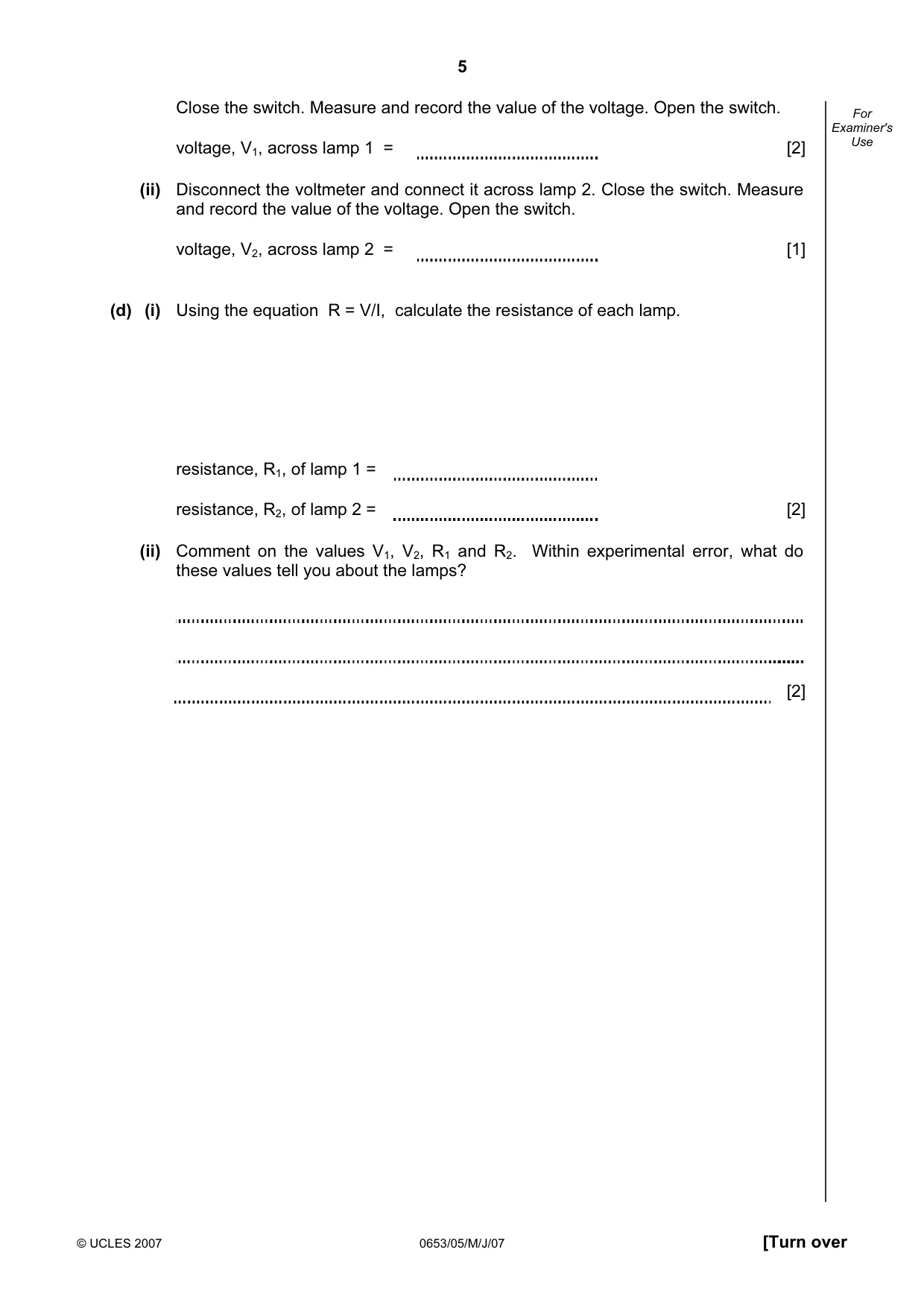 Cambridge IGCSE Science - Combined 0653 2007 May/June Paper 5 · Variant 1 question paper, page 5 of 8