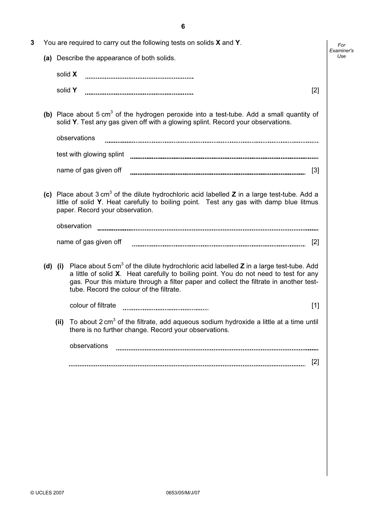 Cambridge IGCSE Science - Combined 0653 2007 May/June Paper 5 · Variant 1 question paper, page 6 of 8