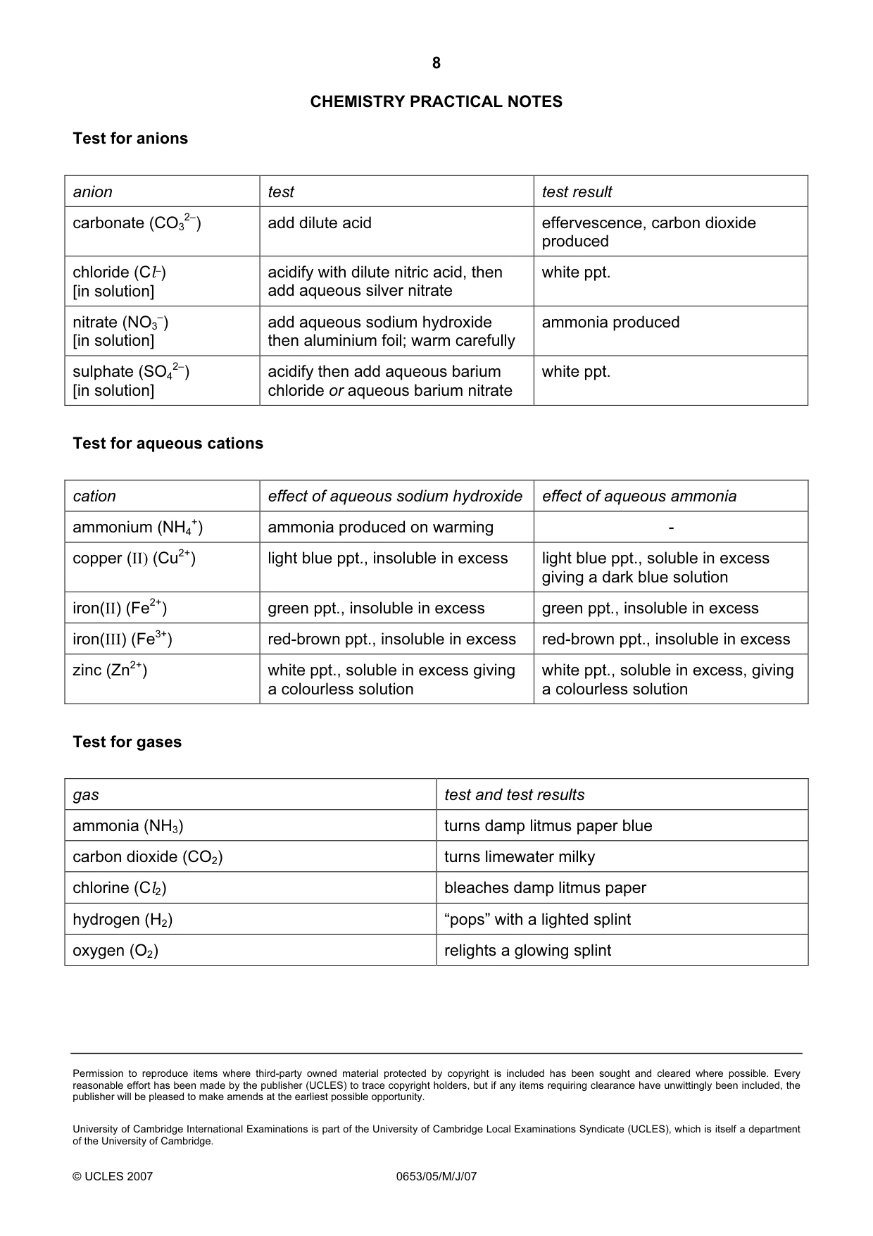 Cambridge IGCSE Science - Combined 0653 2007 May/June Paper 5 · Variant 1 question paper, page 8 of 8