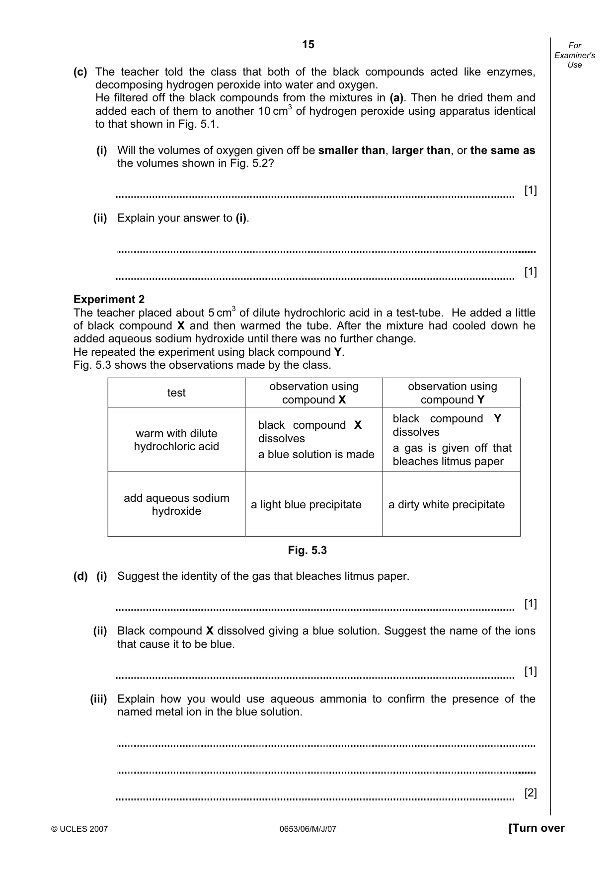 Cambridge IGCSE Science - Combined 0653 2007 May/June Paper 6 · Variant 1 question paper, page 15 of 20