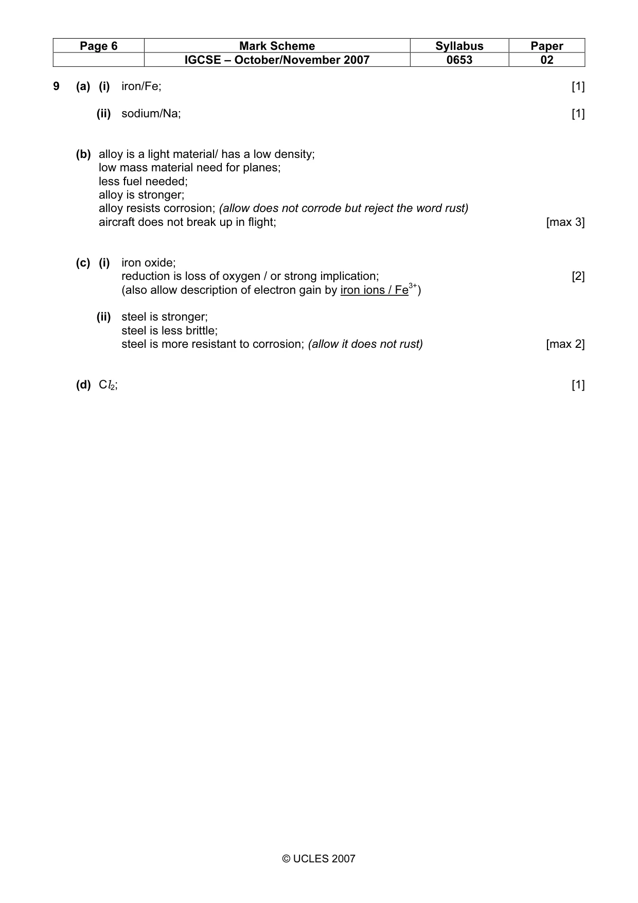 Mark scheme, page 6 of 6