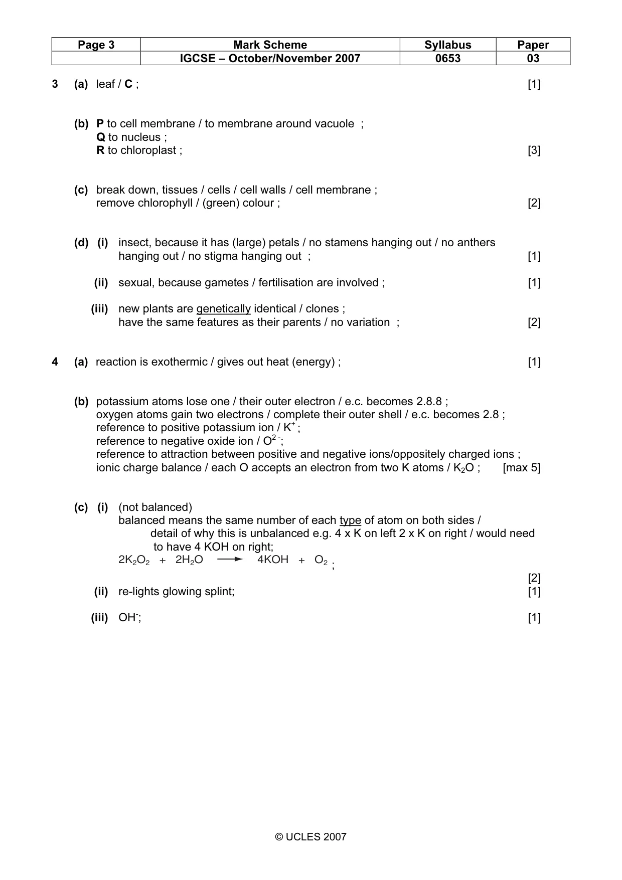 Mark scheme, page 3 of 5