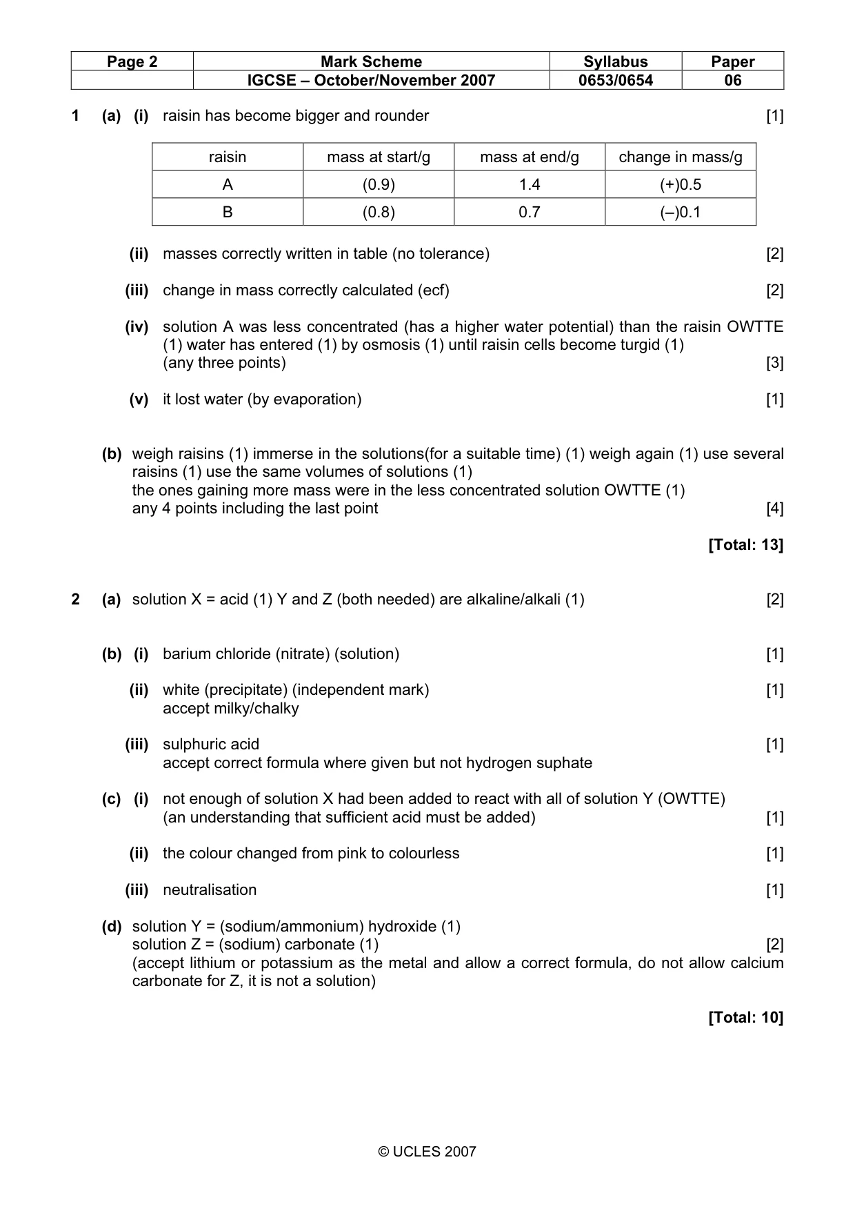 Mark scheme, page 2 of 4