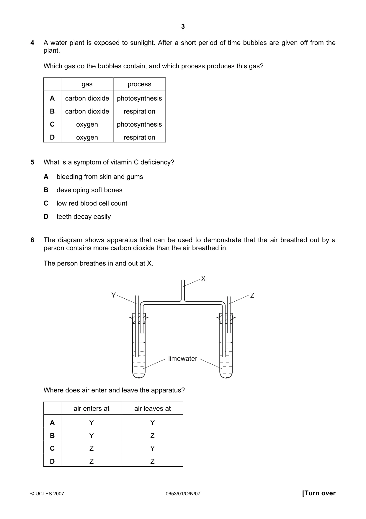 Cambridge IGCSE Science - Combined 0653 2007 Oct/Nov Paper 1 · Variant 1 question paper, page 3 of 16