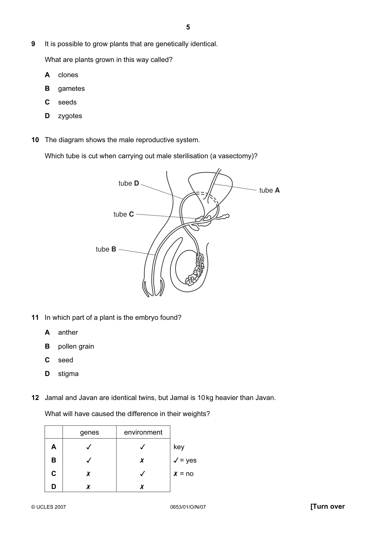 Cambridge IGCSE Science - Combined 0653 2007 Oct/Nov Paper 1 · Variant 1 question paper, page 5 of 16