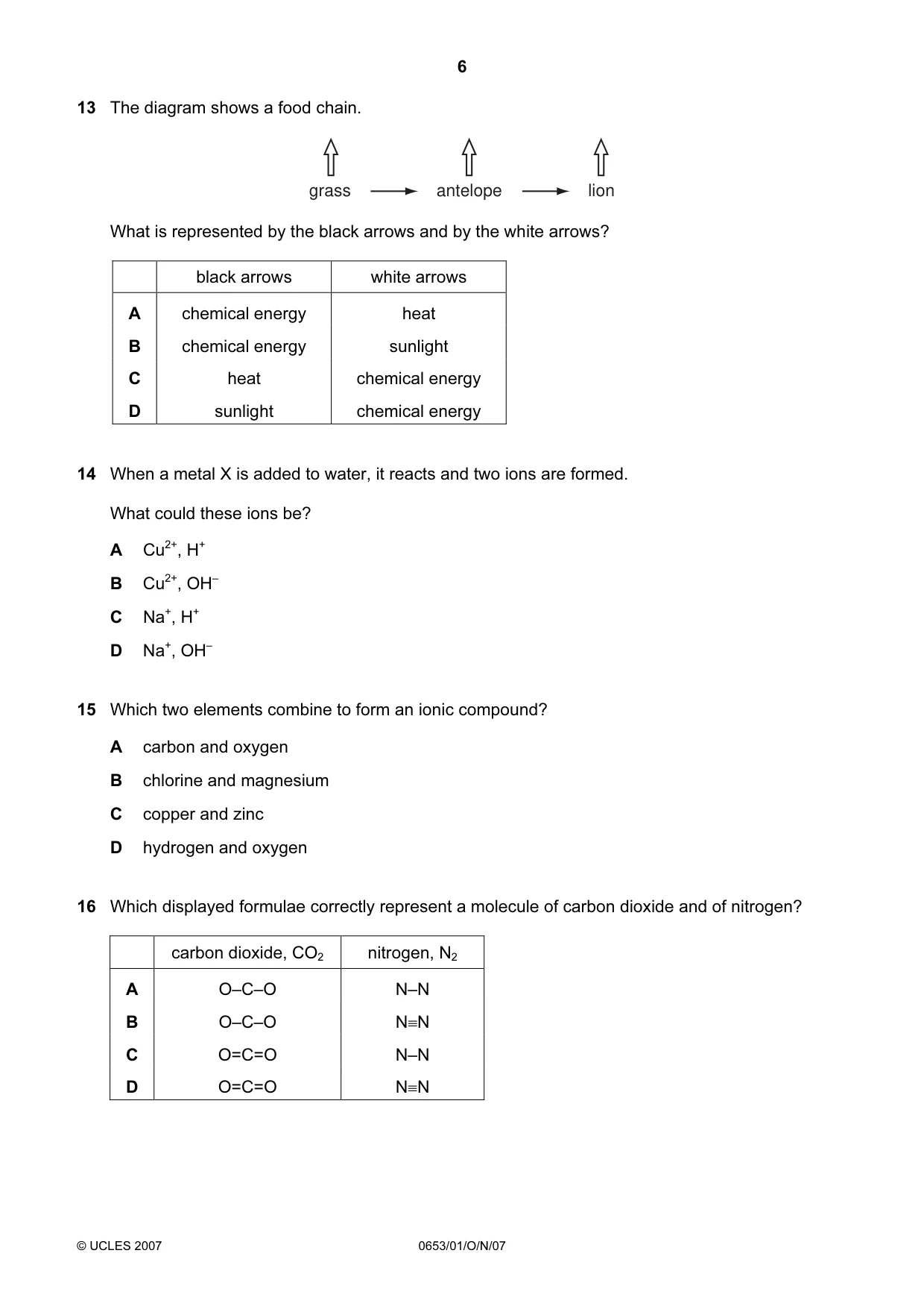 Cambridge IGCSE Science - Combined 0653 2007 Oct/Nov Paper 1 · Variant 1 question paper, page 6 of 16