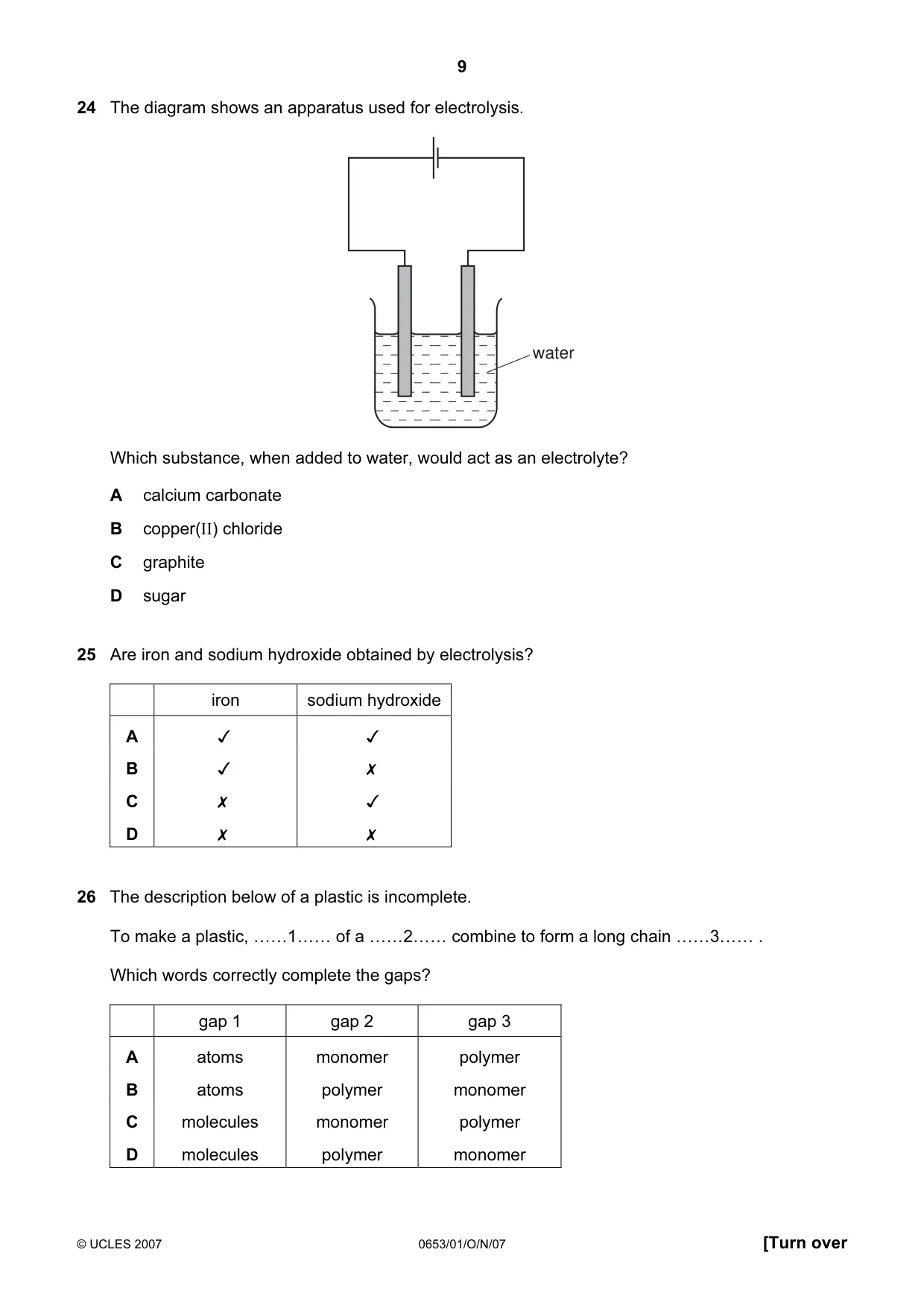 Cambridge IGCSE Science - Combined 0653 2007 Oct/Nov Paper 1 · Variant 1 question paper, page 9 of 16