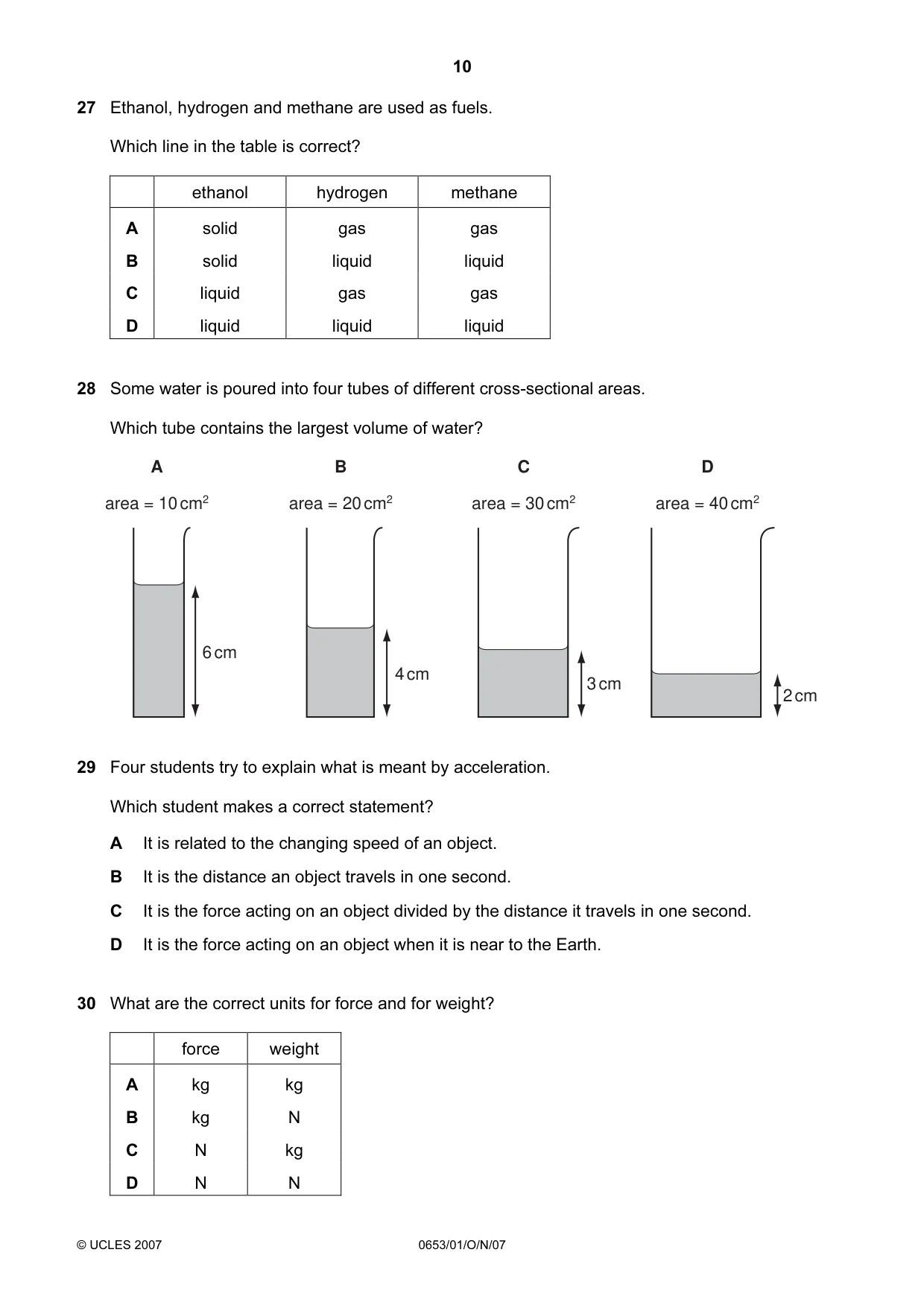 Cambridge IGCSE Science - Combined 0653 2007 Oct/Nov Paper 1 · Variant 1 question paper, page 10 of 16