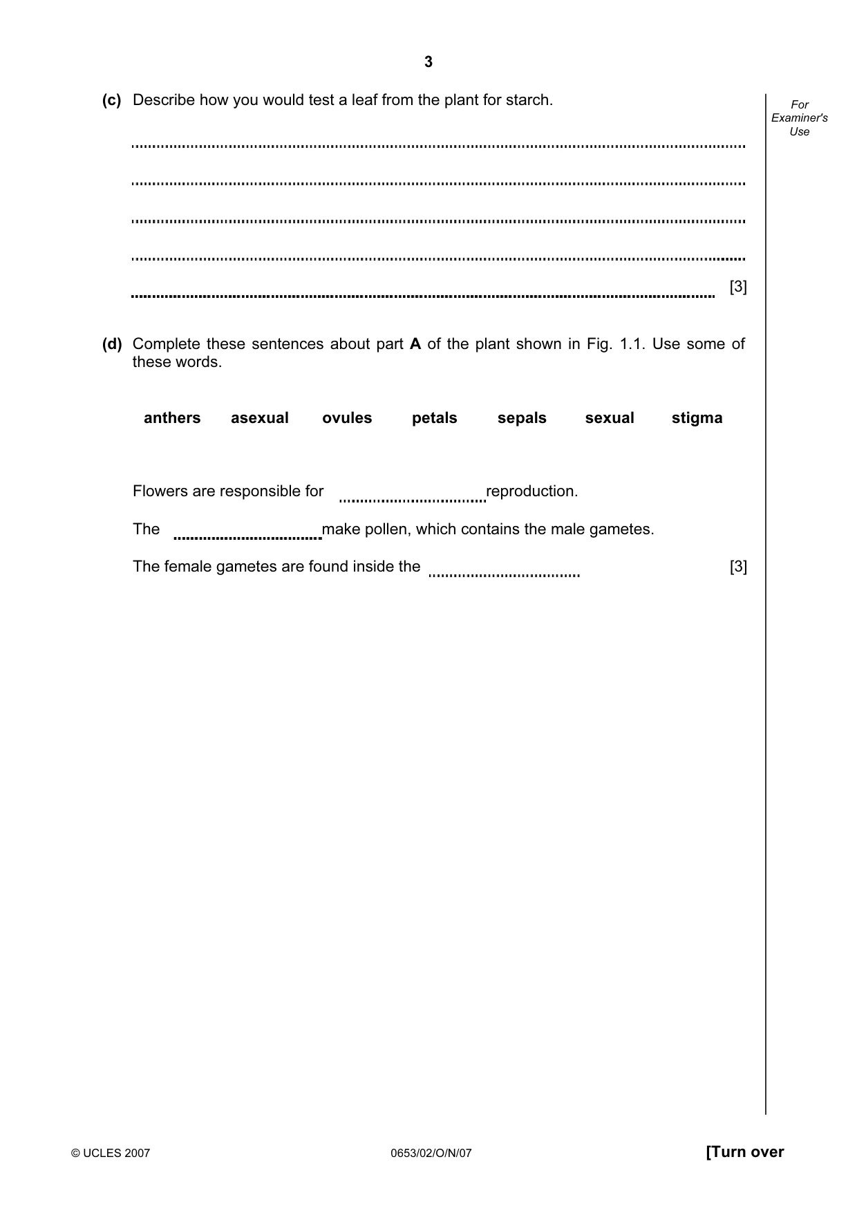 Cambridge IGCSE Science - Combined 0653 2007 Oct/Nov Paper 2 · Variant 1 question paper, page 3 of 20