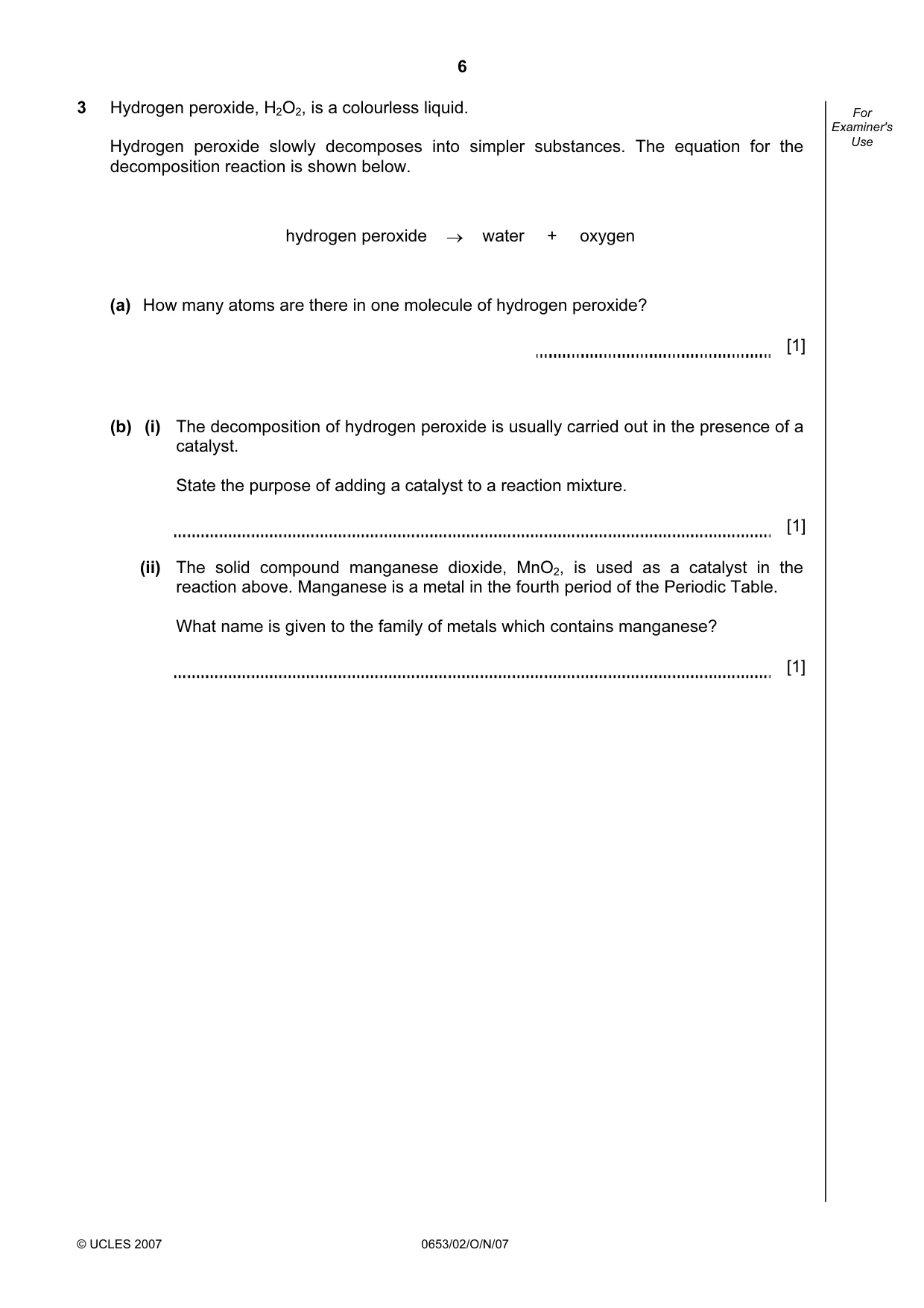Cambridge IGCSE Science - Combined 0653 2007 Oct/Nov Paper 2 · Variant 1 question paper, page 6 of 20